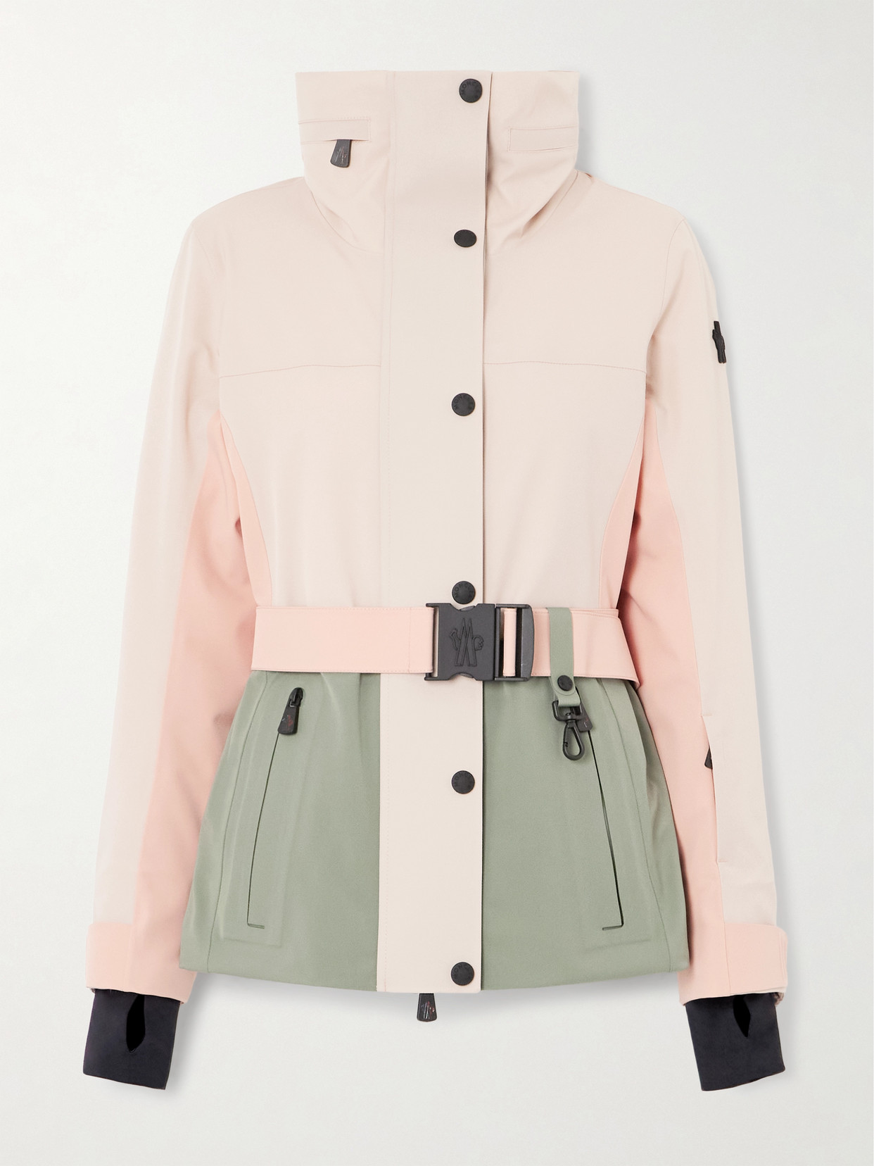 Moncler Hainets Belted Hooded Padded Color-block Ski Jacket In Pink