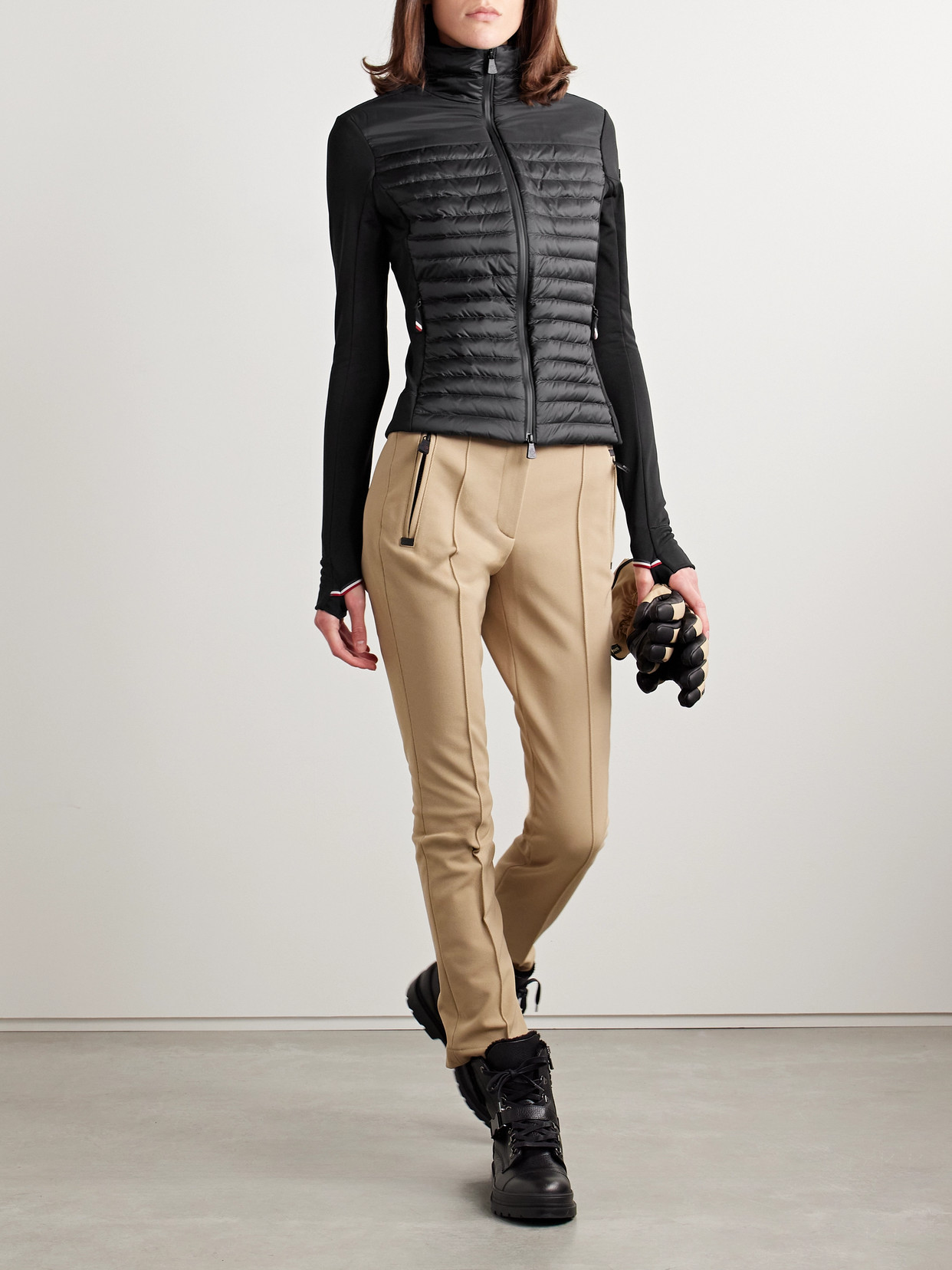 Moncler Power Grid Paneled Polartec® Jersey And Quilted Shell Down Base Layer In Black