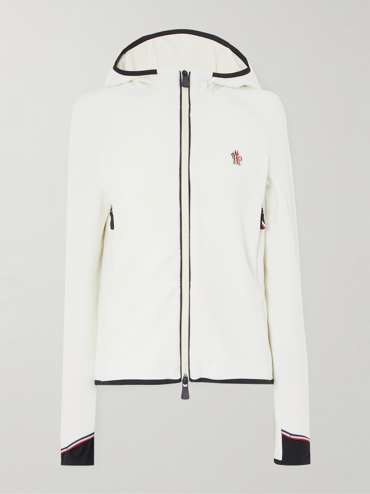Moncler Appliquéd Hooded Fleece Jacket In White