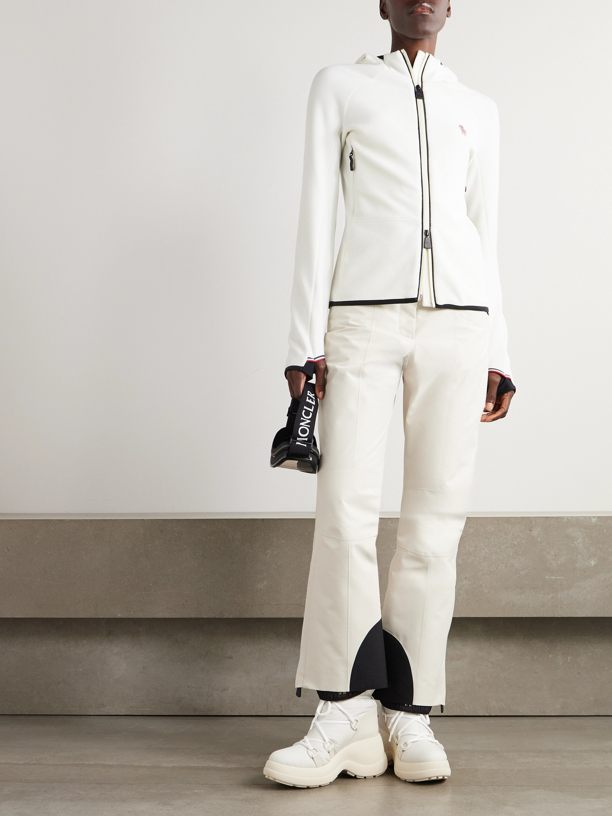 Moncler Appliquéd Hooded Fleece Jacket In White