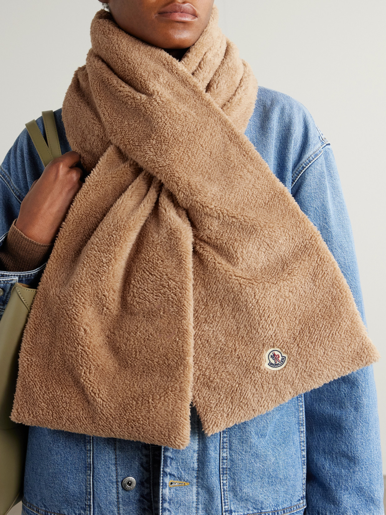 Moncler Fleece Down Scarf In Brown