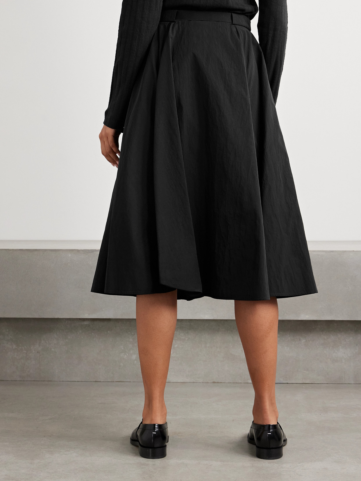 Moncler Crinkled-shell Midi Skirt In Black