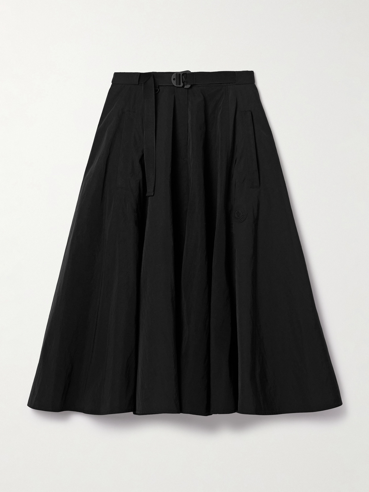 Moncler Crinkled-shell Midi Skirt In Black