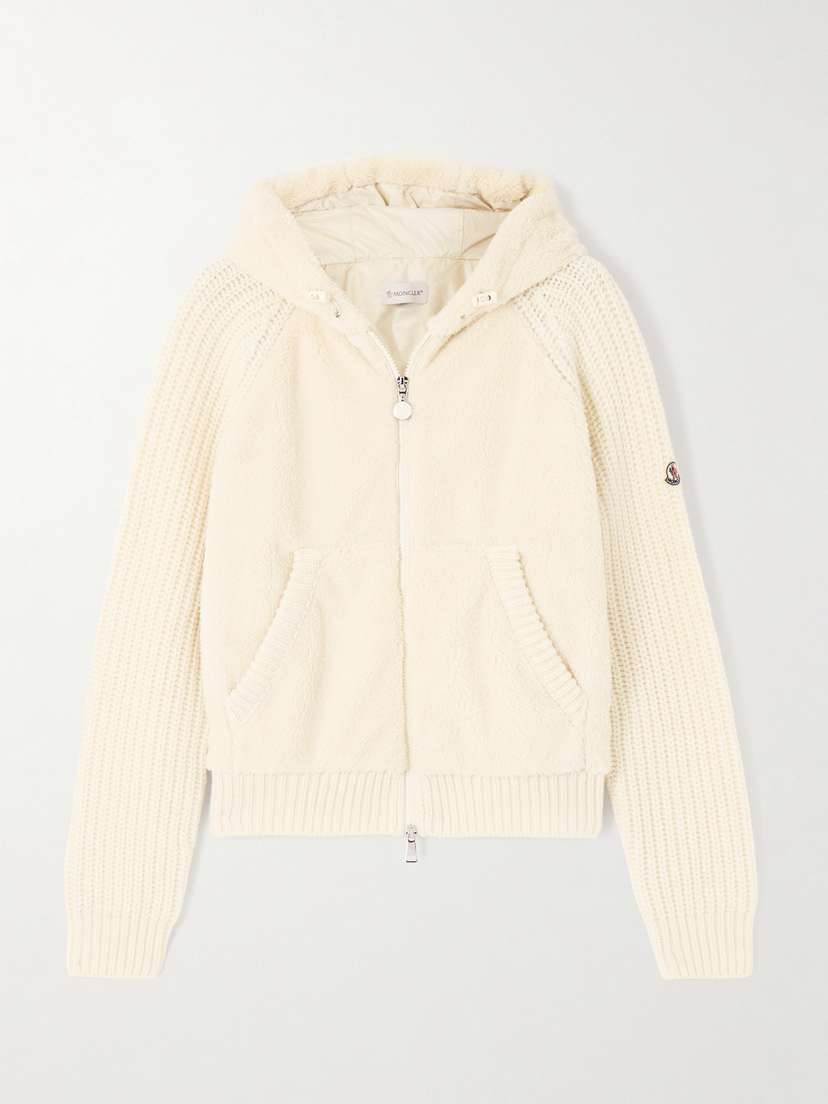 Moncler Hooded Fleece And Ribbed Wool Jacket