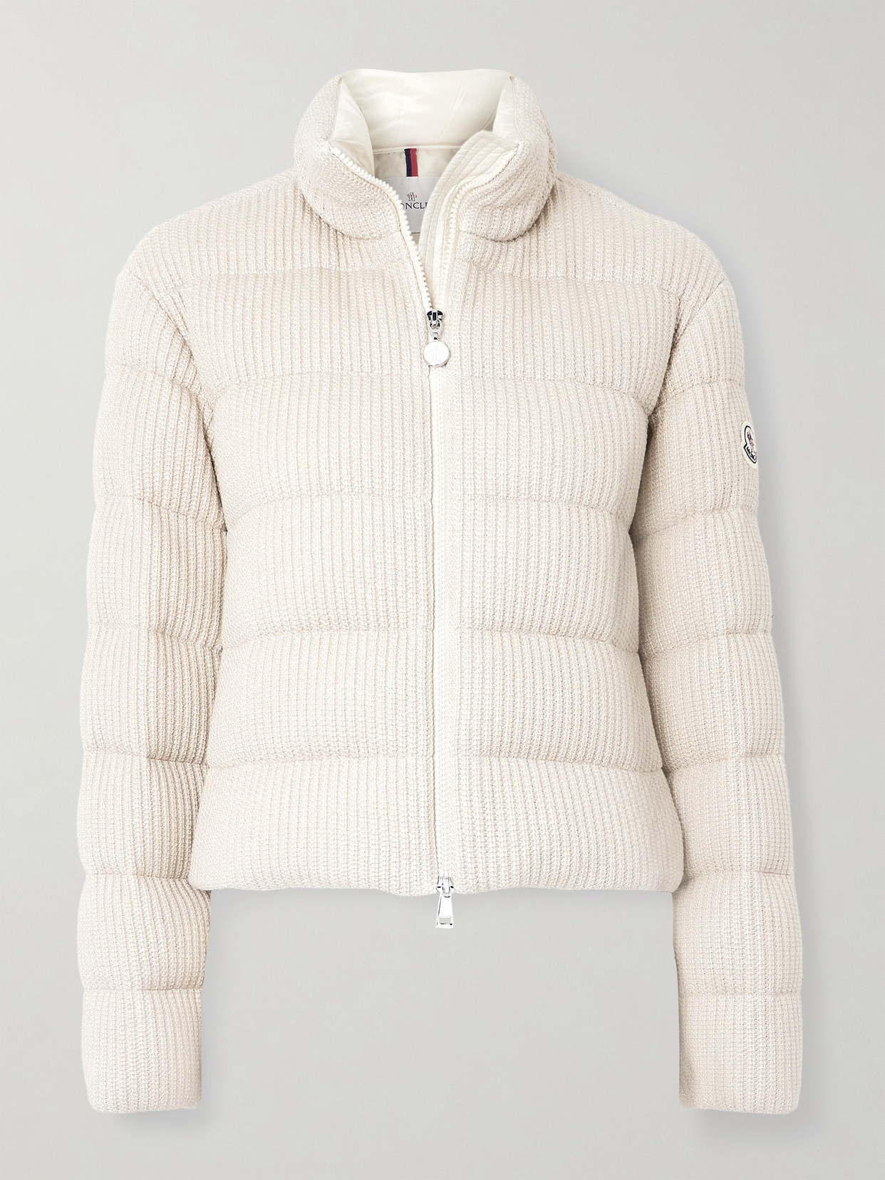 Moncler Thoiry Quilted Ribbed Metallic Cotton Down Jacket In White
