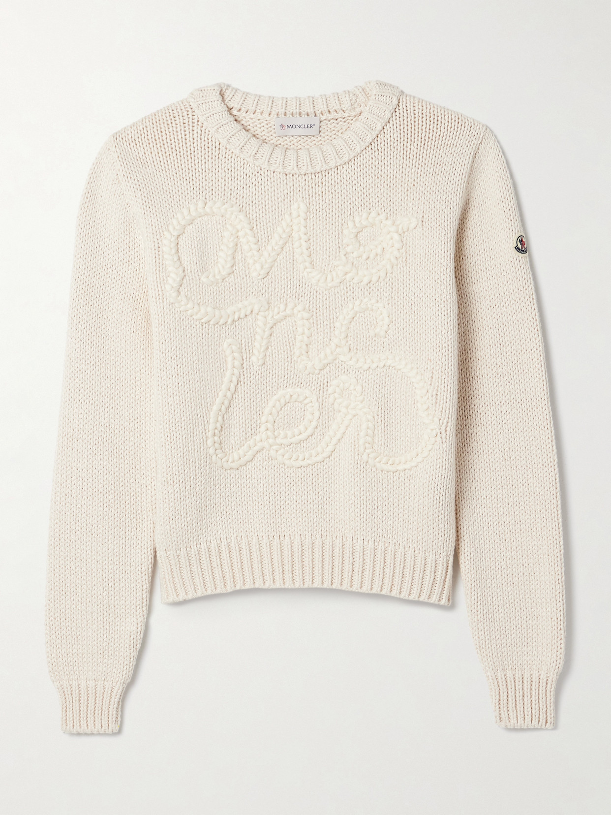Moncler Embroidered Cotton Sweater In Ivory