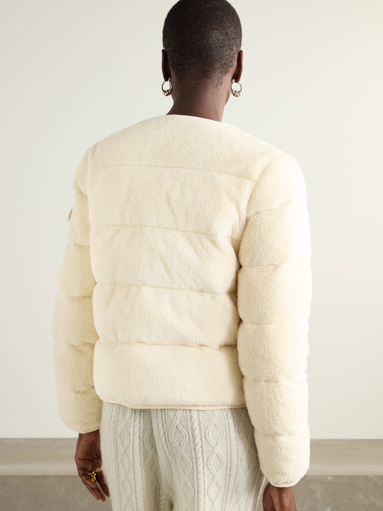 Shell-Trimmed Quilted Cotton-Fleece Down Jacket