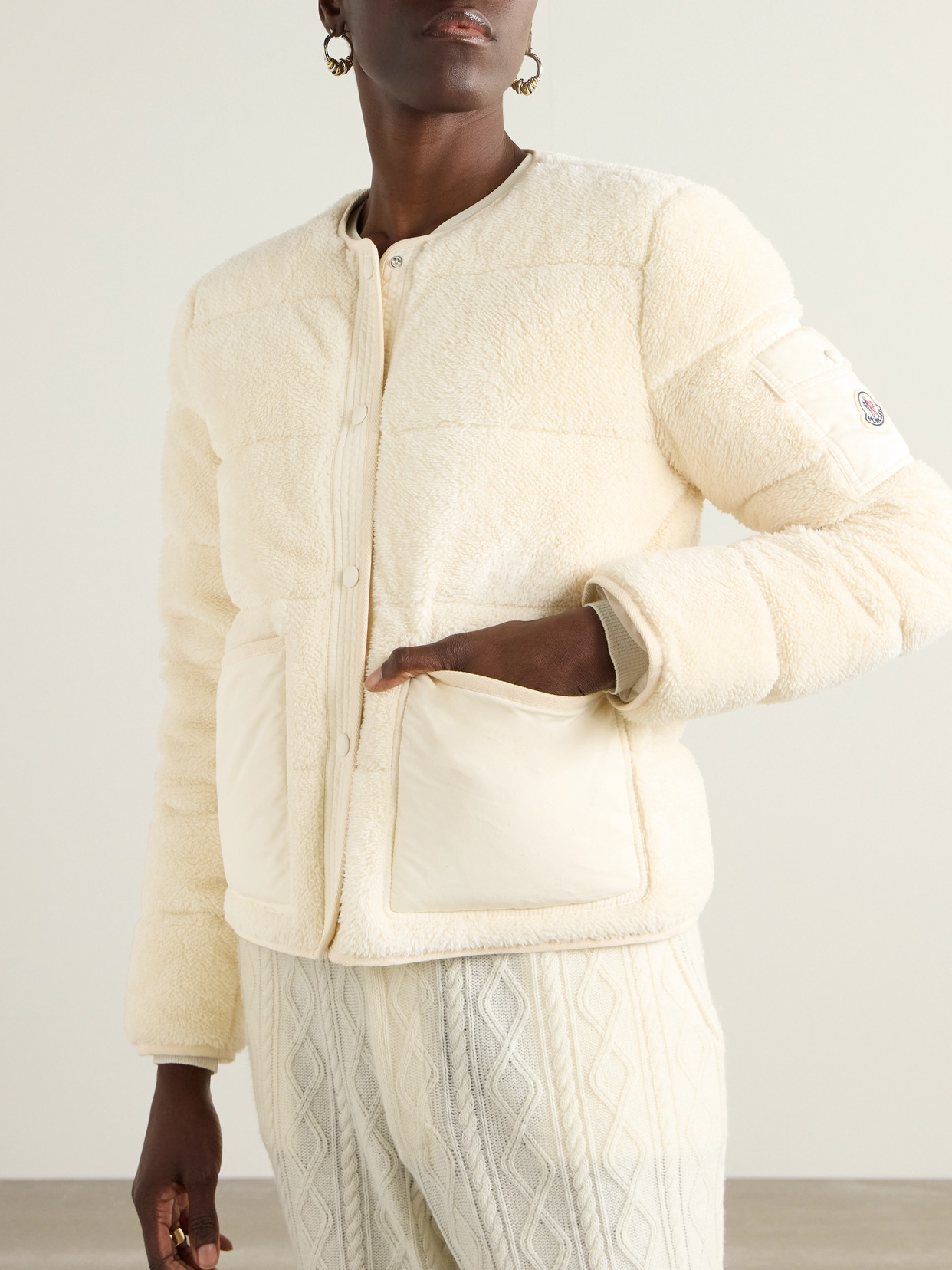 Shell-Trimmed Quilted Cotton-Fleece Down Jacket