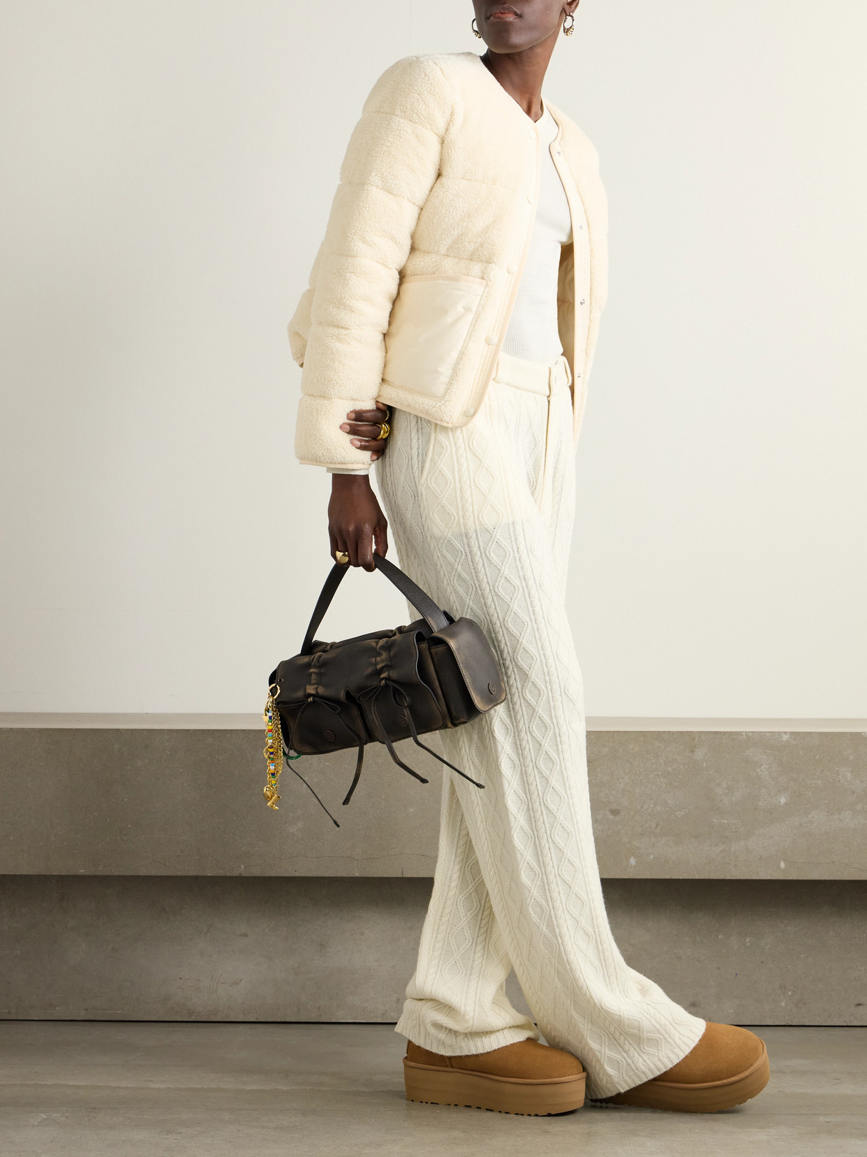 Shell-Trimmed Quilted Cotton-Fleece Down Jacket