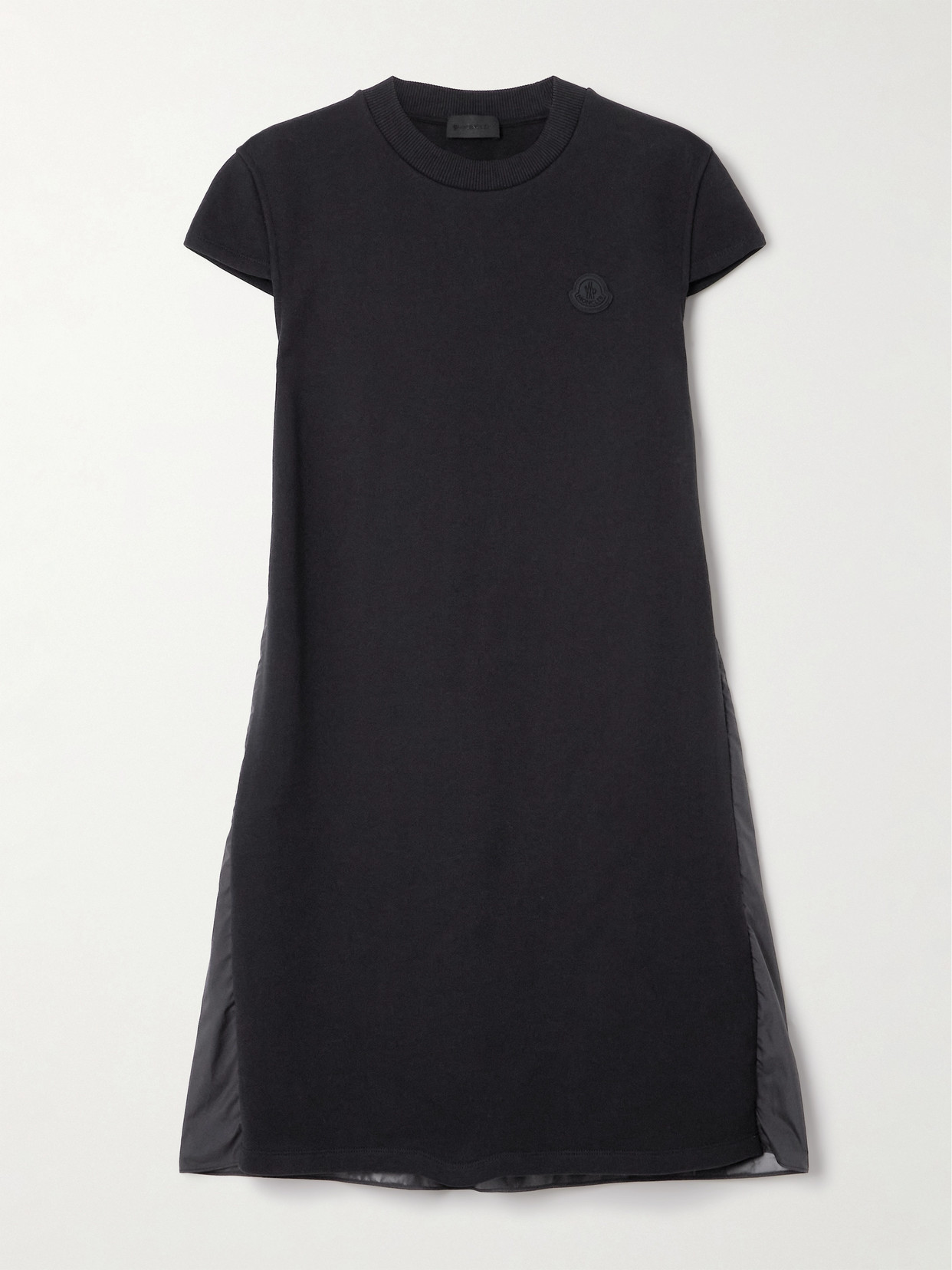 Moncler Appliquéd Cotton-jersey And Pleated Shell Mini Dress In Black