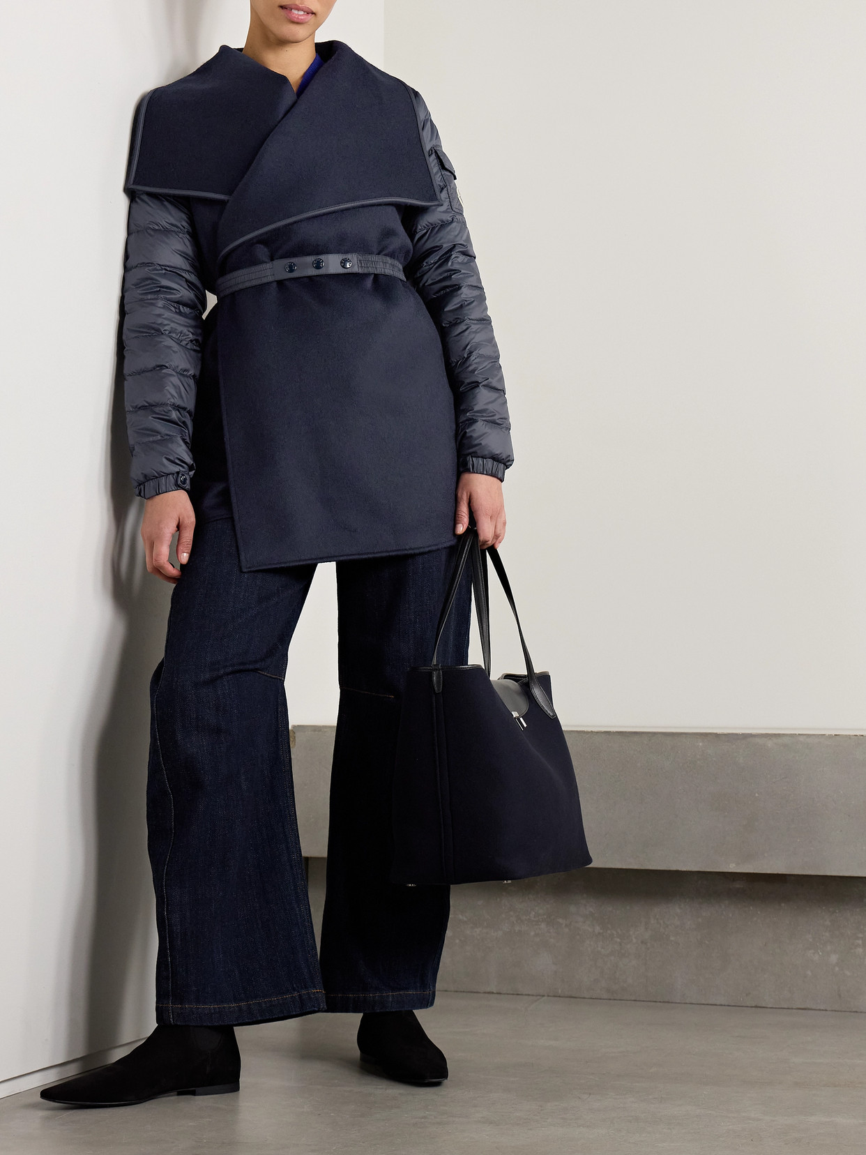 Moncler Wool-blend Felt And Quilted Shell Down Jacket In Blue