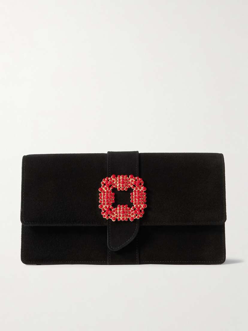 Manolo Blahnik Capri Embellished Suede Clutch
