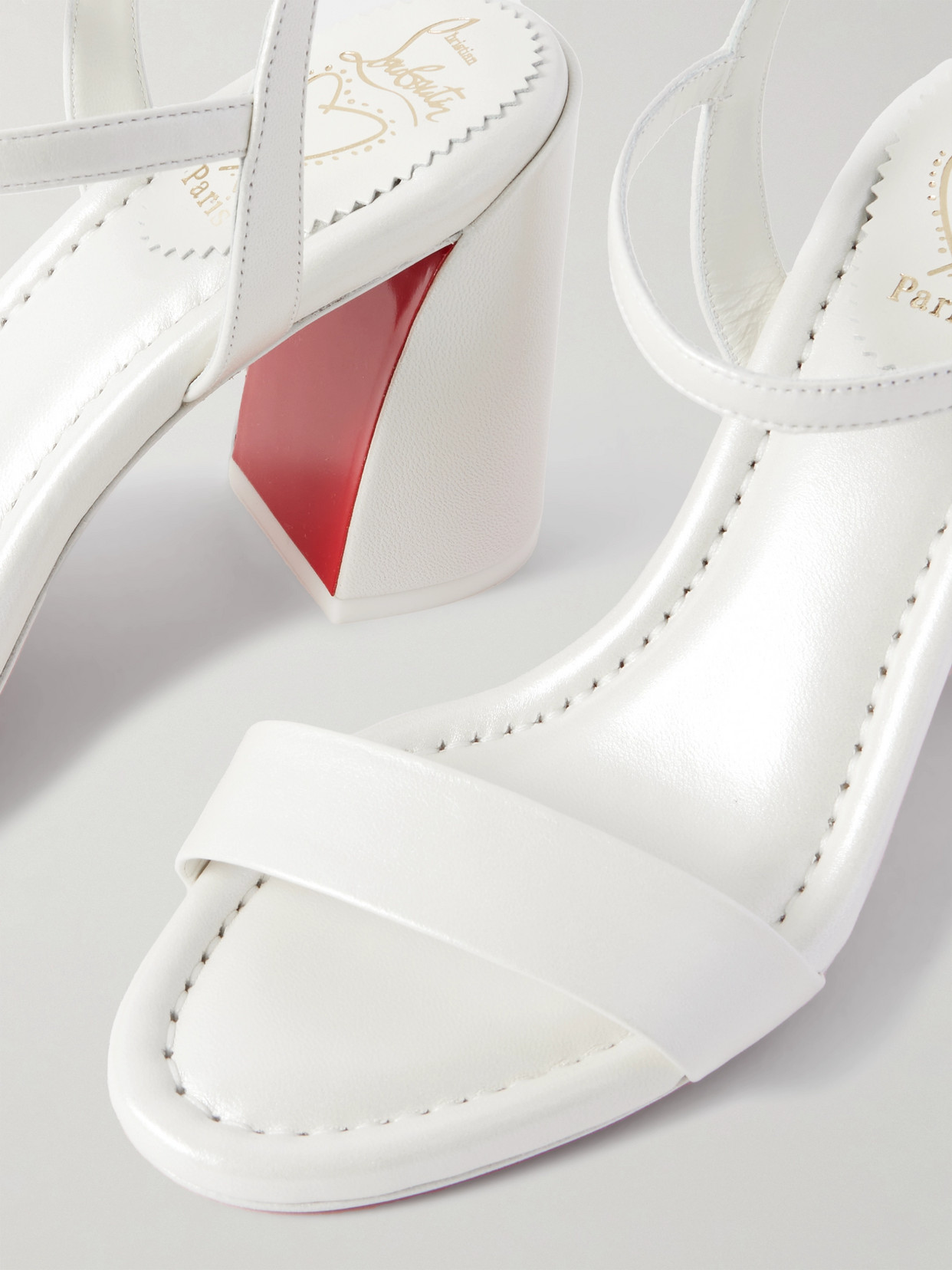 CHRISTIAN LOUBOUTIN MISS JANE 85 PEARLESCENT LEATHER SANDALS