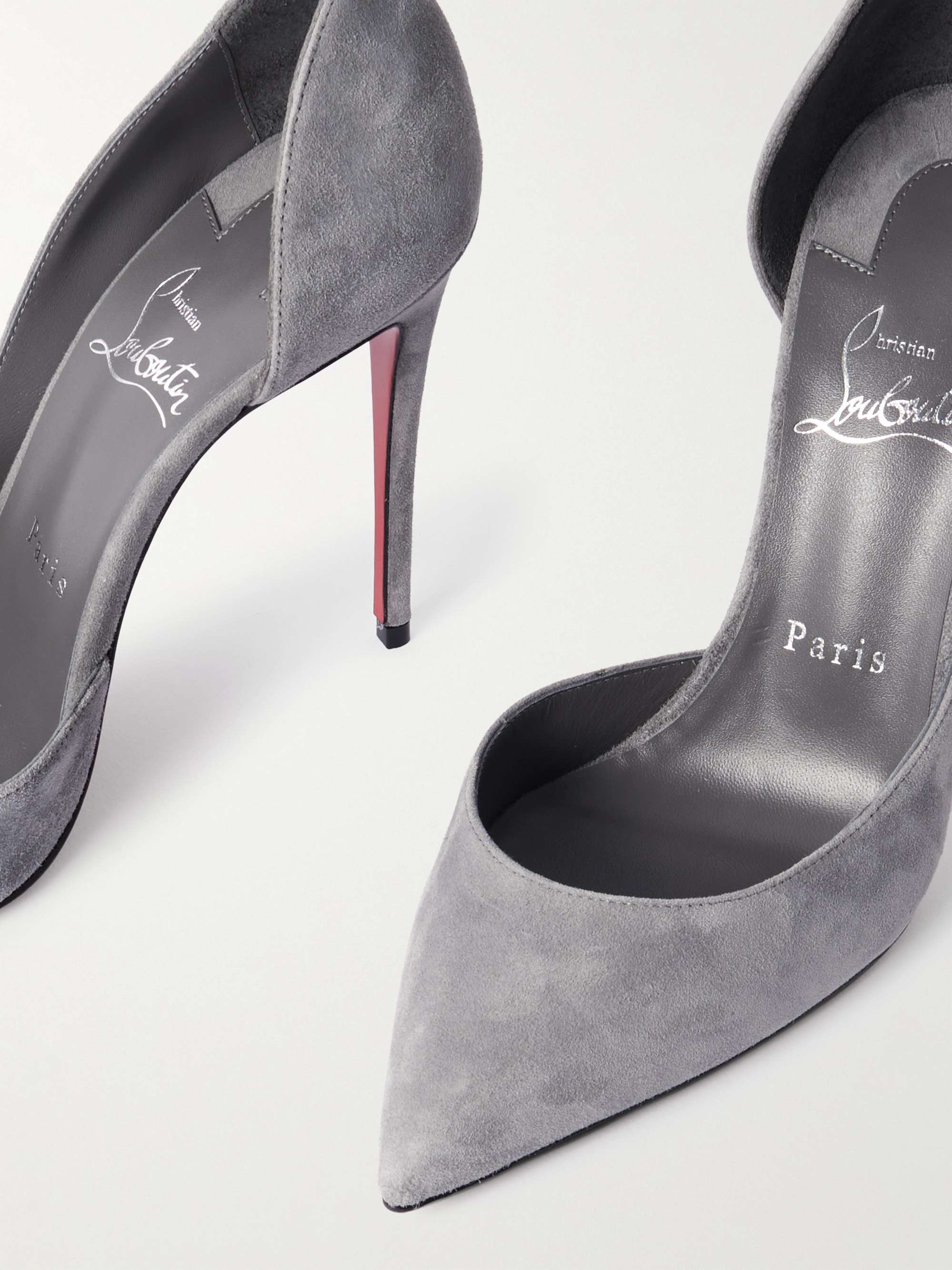 CHRISTIAN LOUBOUTIN حذاء بامب Iriza بمقدمة مدببة وكعب 100 مم من جلد السويد