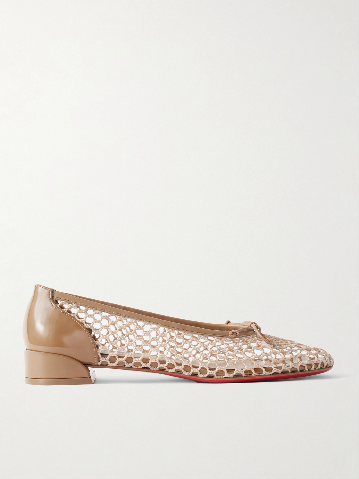 Christian Louboutin Sweetie Jane 20 Patent Leather-trimmed Crocheted Ballet Flats In Neutrals