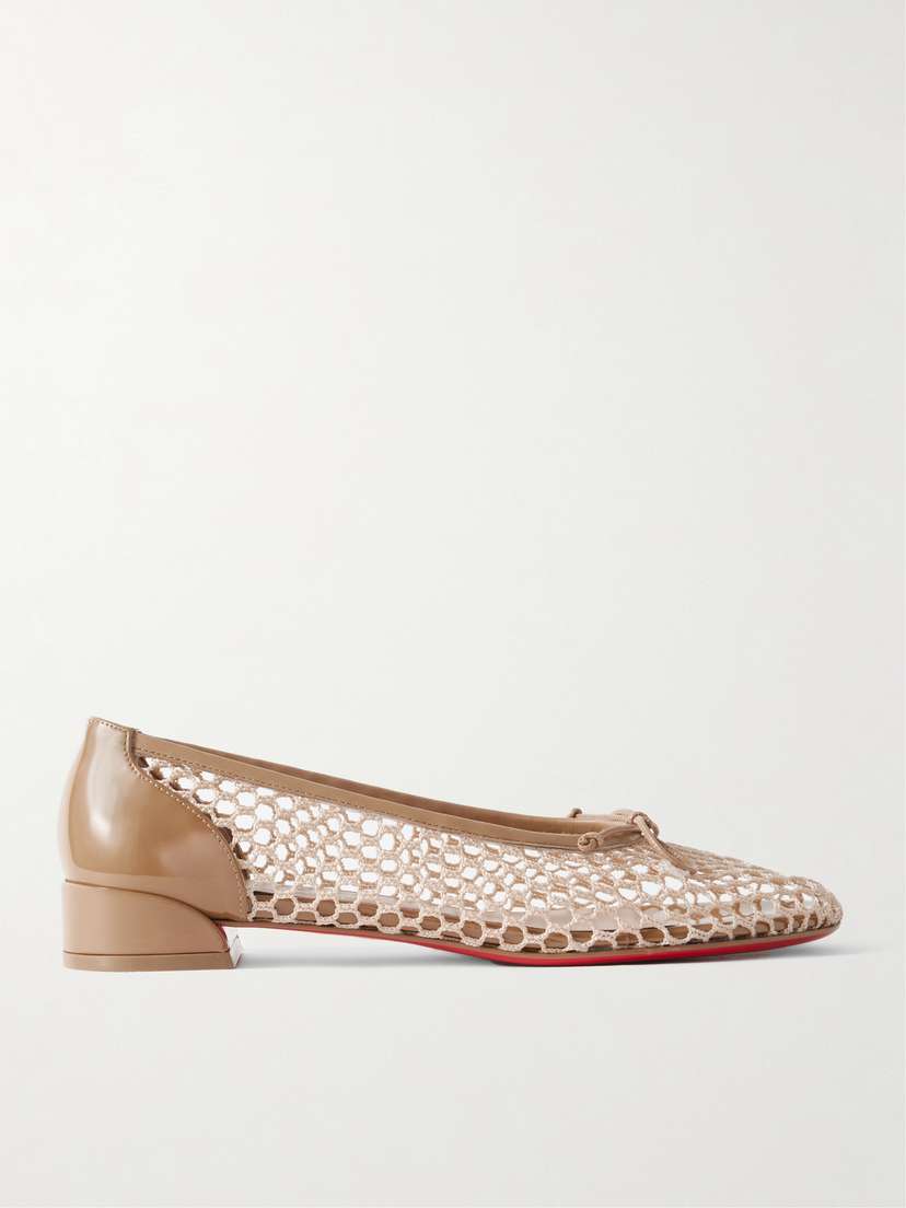 Christian Louboutin Sweetie Jane 20 Patent Leather-trimmed Crocheted Ballet Flats