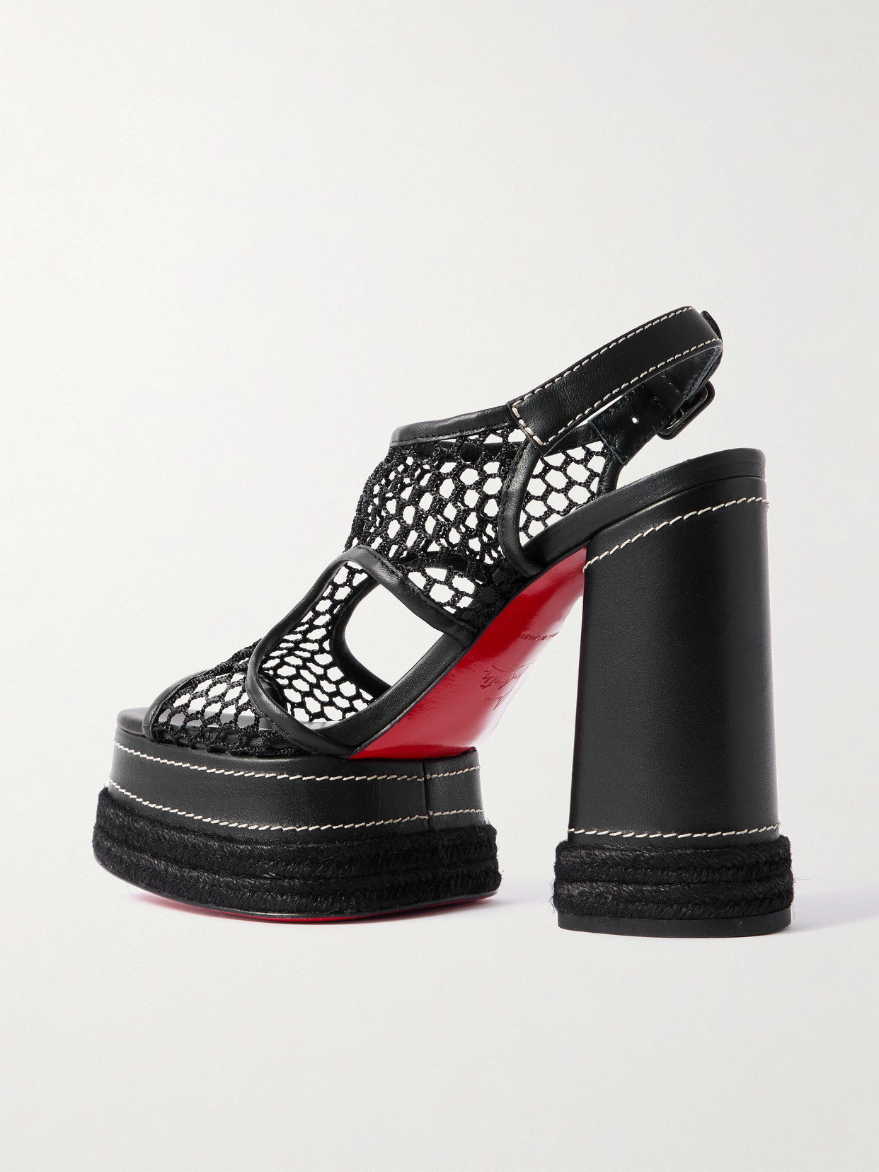 Shop Christian Louboutin Almeja 130 Mesh And Leather Platform Sandals In Black