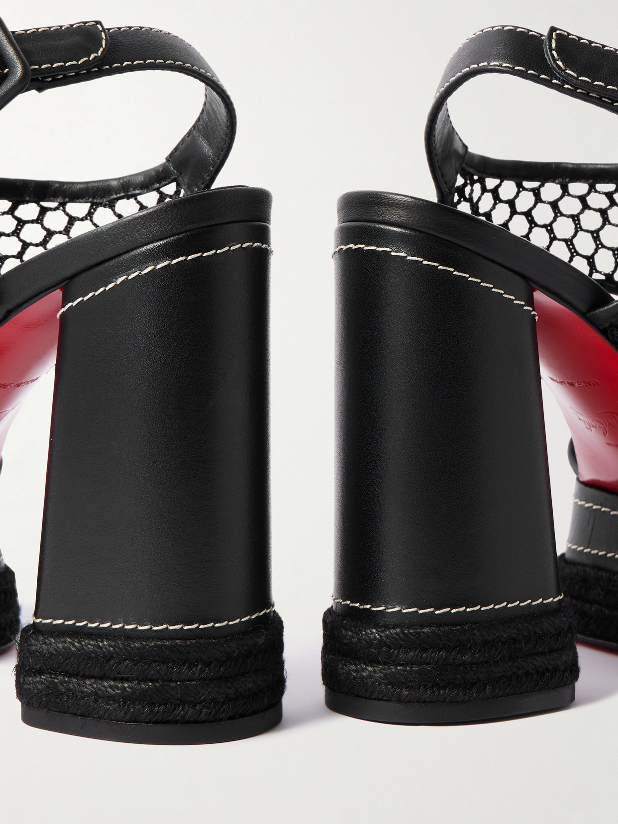 Shop Christian Louboutin Almeja 130 Mesh And Leather Platform Sandals In Black