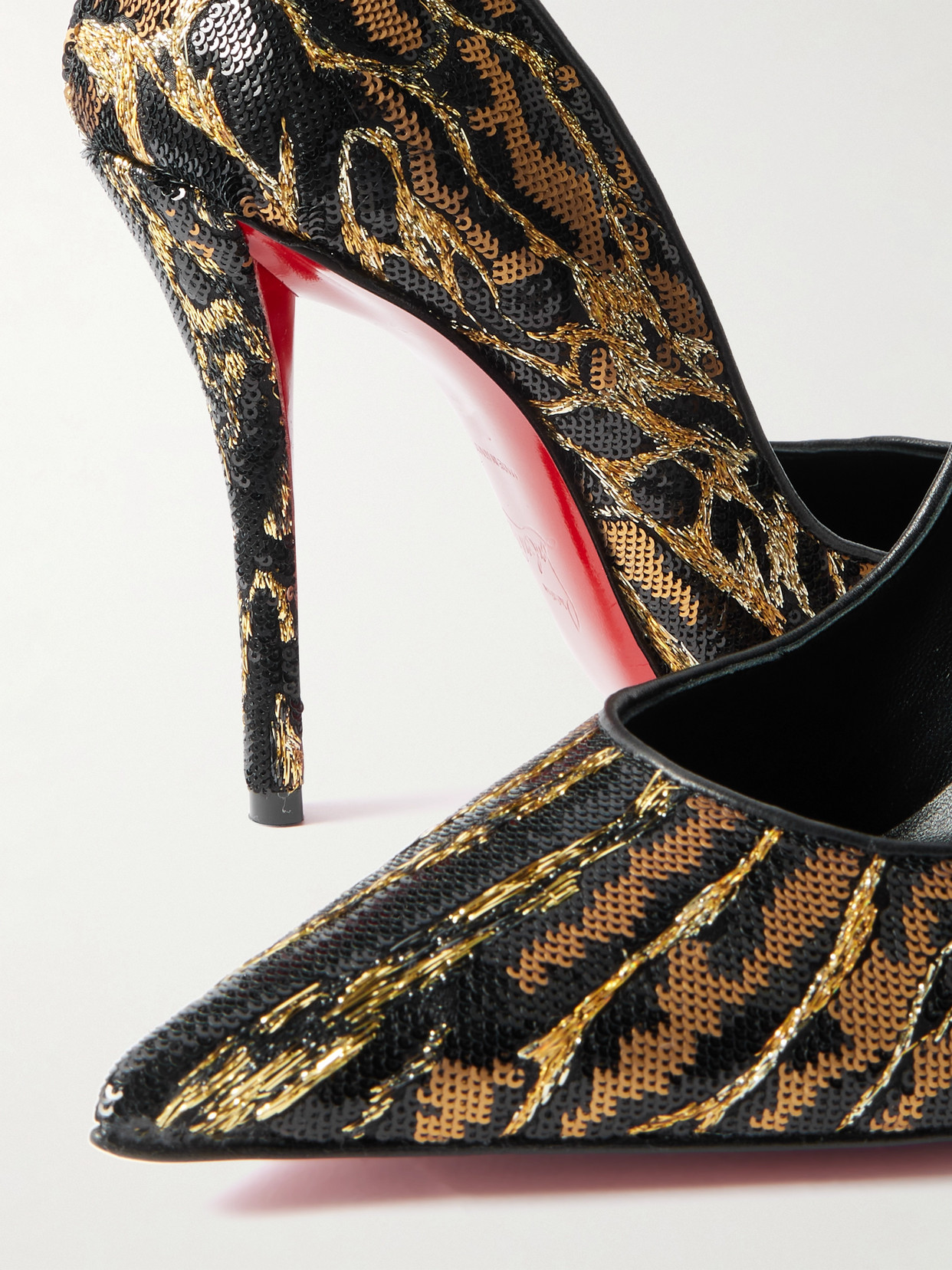 CHRISTIAN LOUBOUTIN MISS Z OCELOT 100 LUREX AND LEATHER-TRIMMED SEQUINED SATIN PUMPS