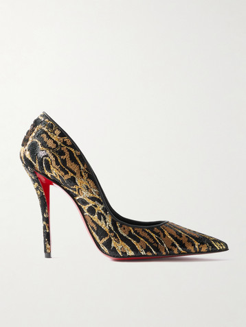 CHRISTIAN LOUBOUTIN Miss Z Ocelot 100 Lurex and leather-trimmed sequined satin pumps