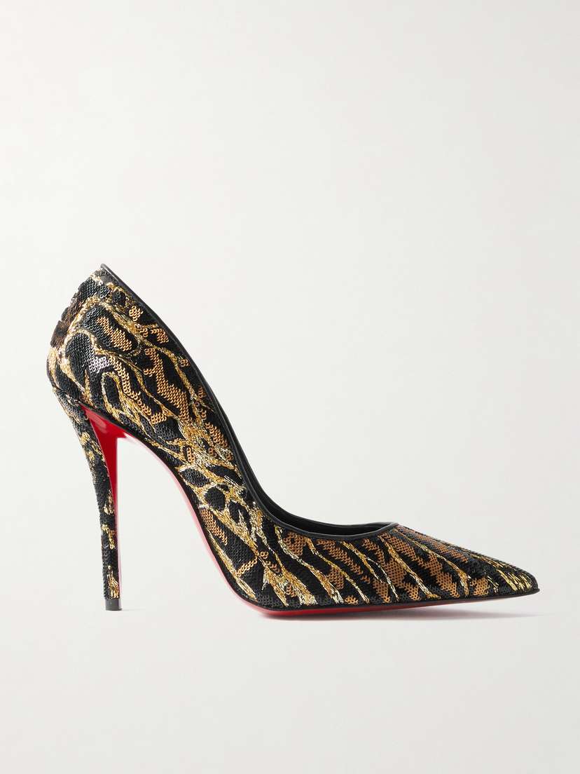 Christian Louboutin Miss Z Ocelot 100 Lurex And Leather-trimmed Sequined Satin Pumps