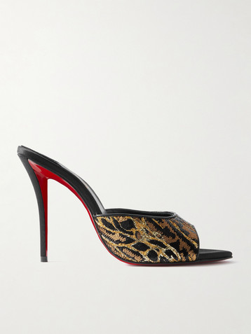 CHRISTIAN LOUBOUTIN Miss Z Ocelot Lurex and leather-trimmed sequined satin mules