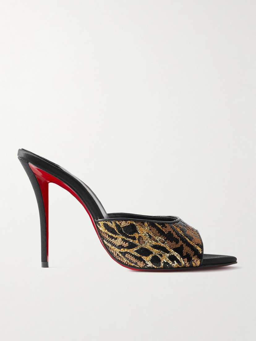 Christian Louboutin Miss Z Ocelot Lurex And Leather-trimmed Sequined Satin Mules