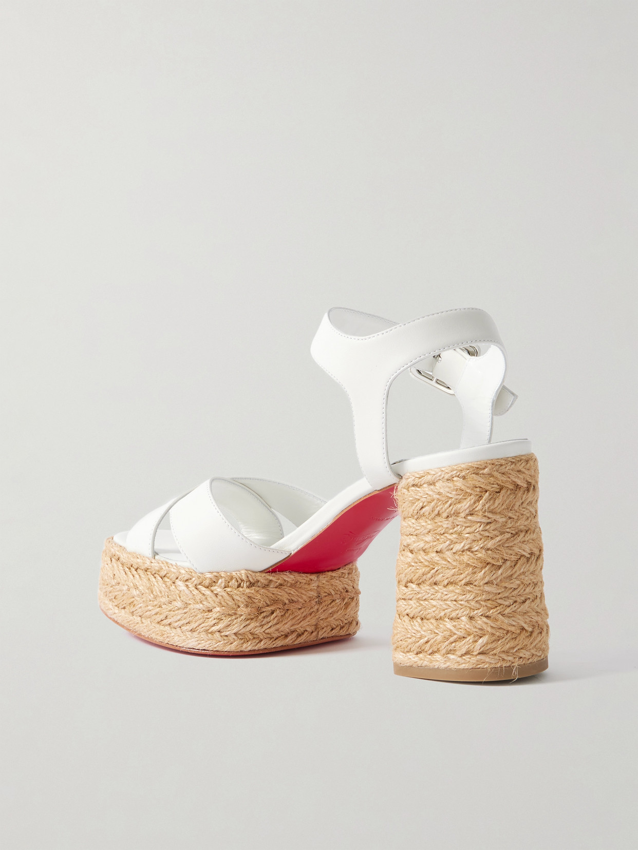 Christian Louboutin Calakala Leather Crisscross Red Sole Espadrille Sandals In White