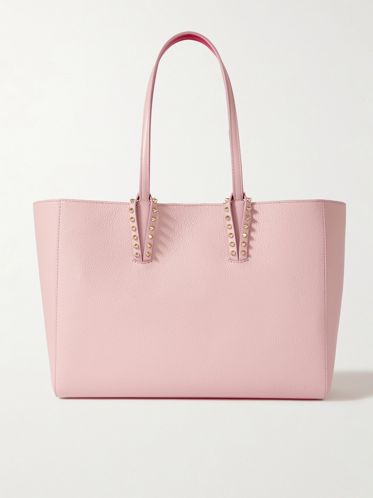 Christian Louboutin Cabata Small Studded Textured-leather Tote In Pink