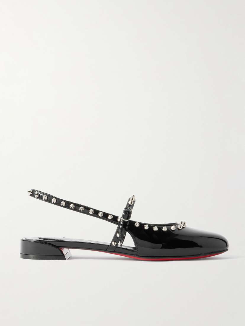 Christian Louboutin Sweet Janispikes Studded Patent-leather Slingback Flats