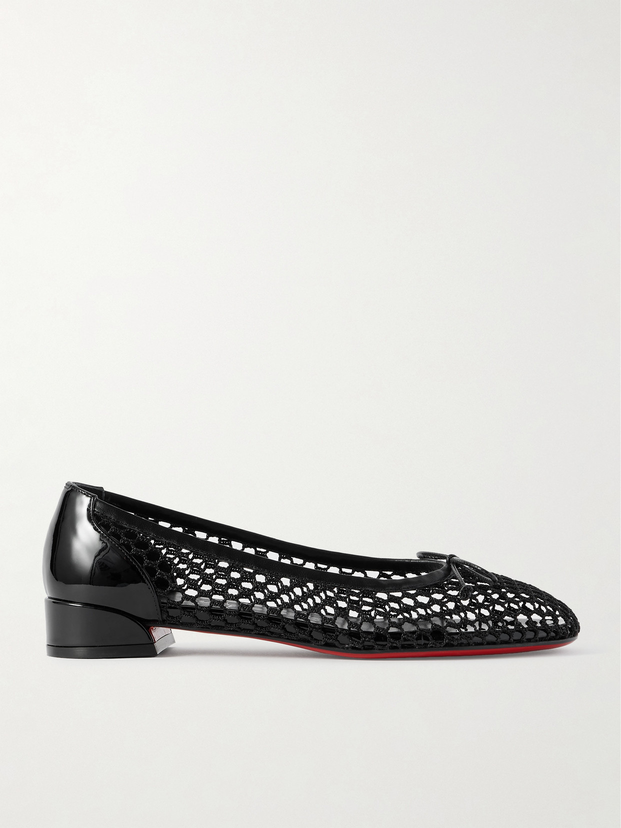 Christian Louboutin Sweetie Jane 20 Patent Leather-trimmed Fishnet Ballet Flats In Black