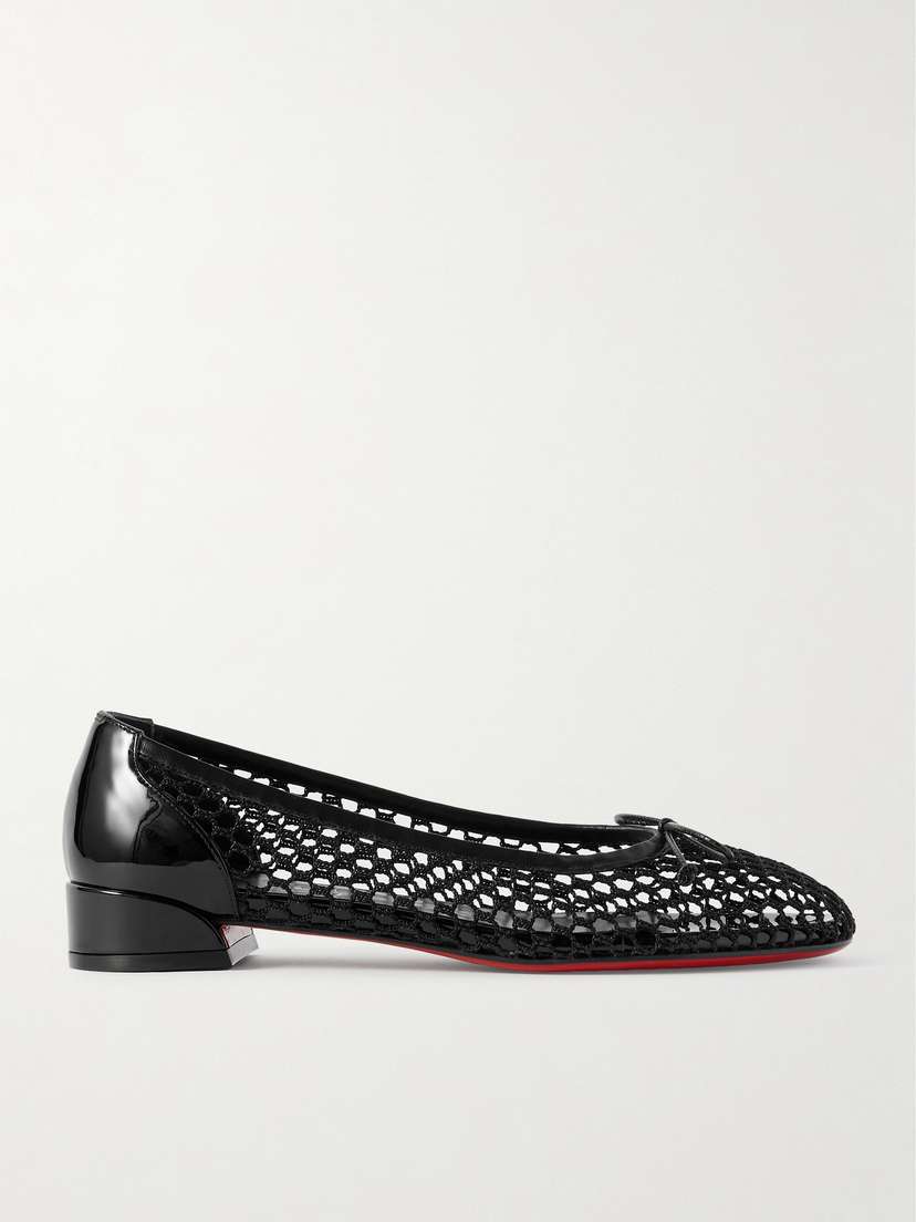 Christian Louboutin Sweetie Jane 20 Patent Leather-trimmed Fishnet Ballet Flats