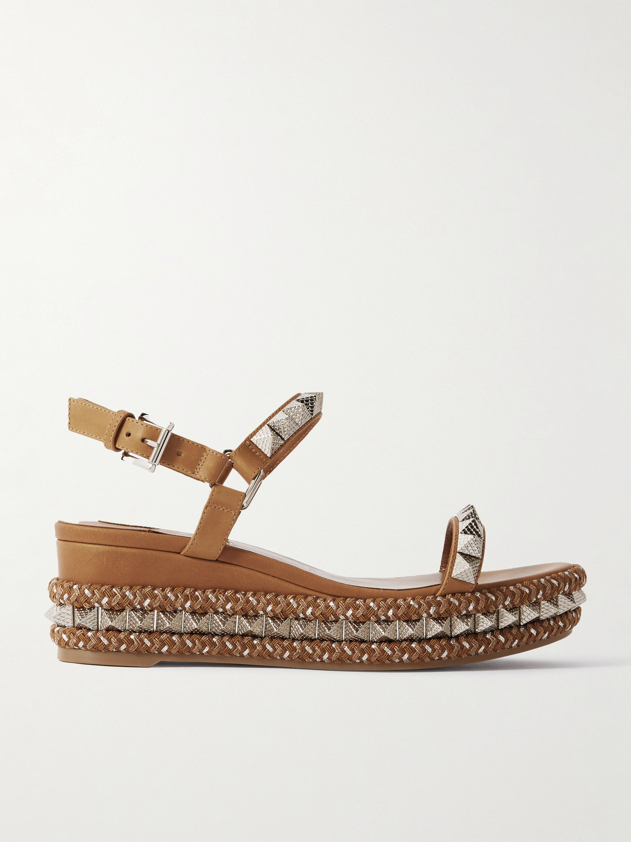 Christian Louboutin Pyraclou 60 Studded Leather Platform Sandals In Brown