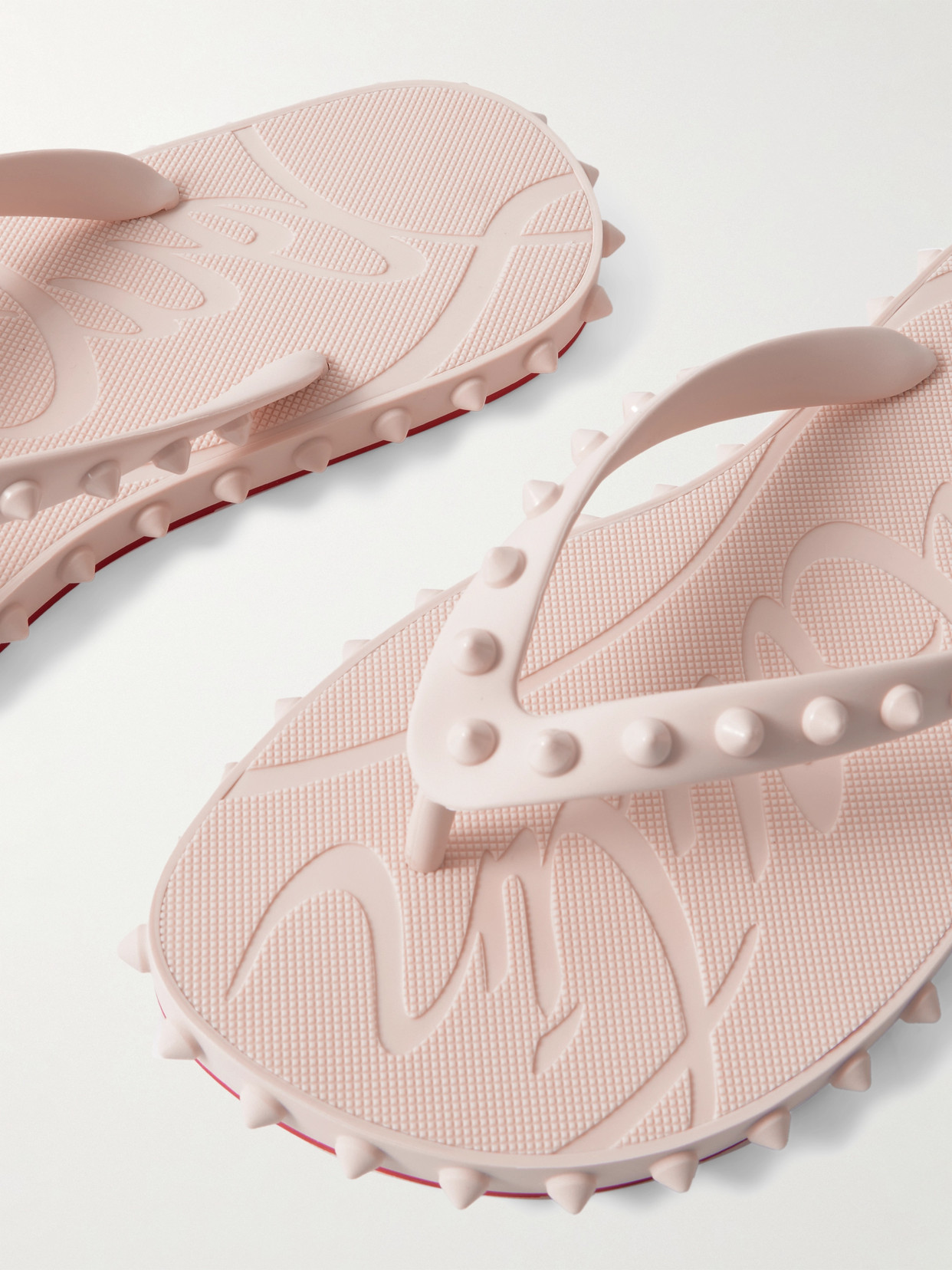 Christian Louboutin Super Loubi Studded Rubber Flip Flops In Neutrals