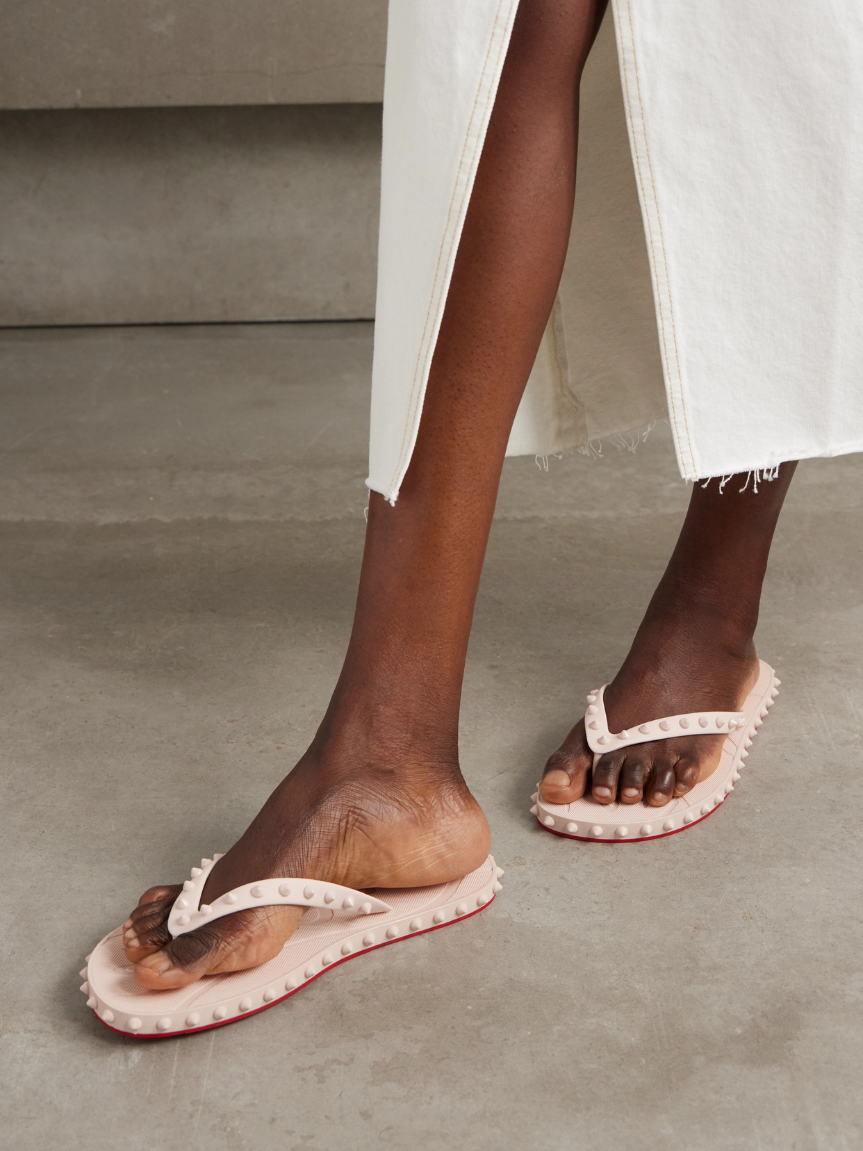 Christian Louboutin Super Loubi Studded Rubber Flip Flops In Neutrals