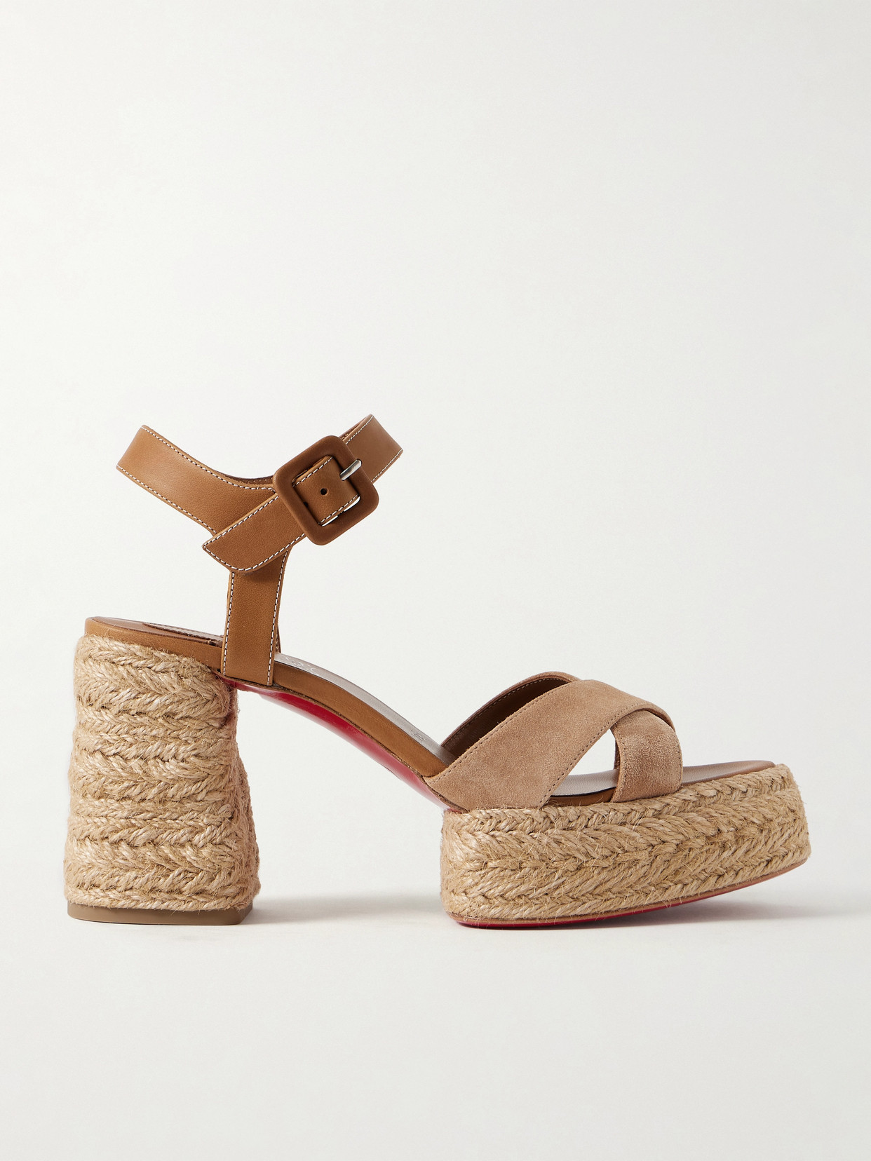 Christian Louboutin Calakala 70 Nubuck And Suede Espadrille Platform Sandals In Brown
