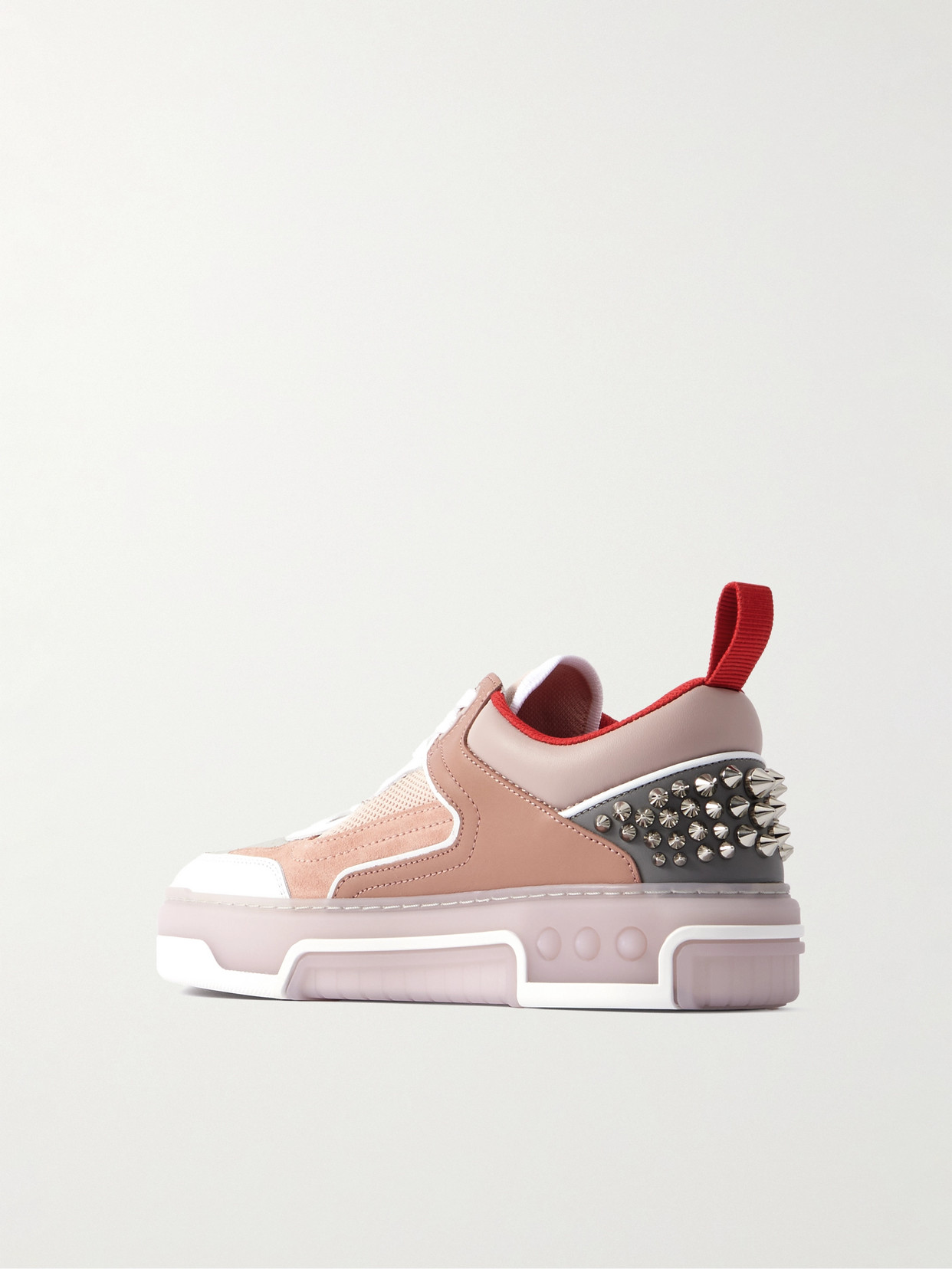 CHRISTIAN LOUBOUTIN ASTROLOUBI SPIKED LEATHER, SUEDE AND MESH SNEAKERS