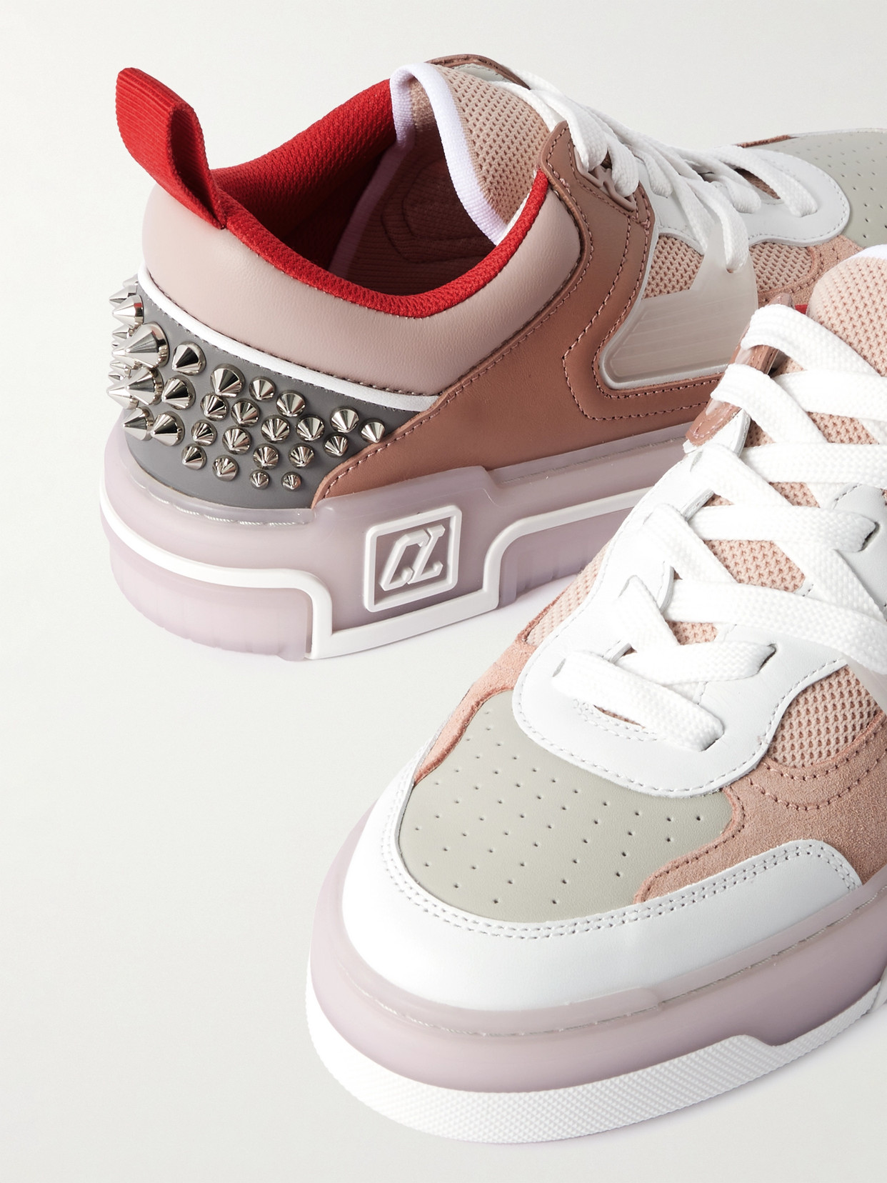 CHRISTIAN LOUBOUTIN ASTROLOUBI SPIKED LEATHER, SUEDE AND MESH SNEAKERS