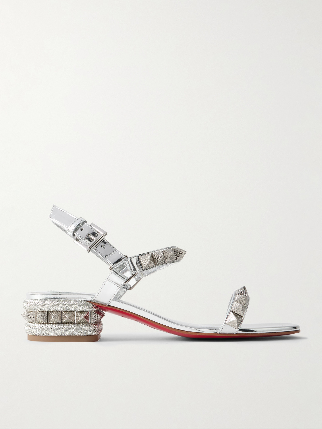 Christian Louboutin Pyrasand 30 Studded Mirrored-leather Sandals In Silver