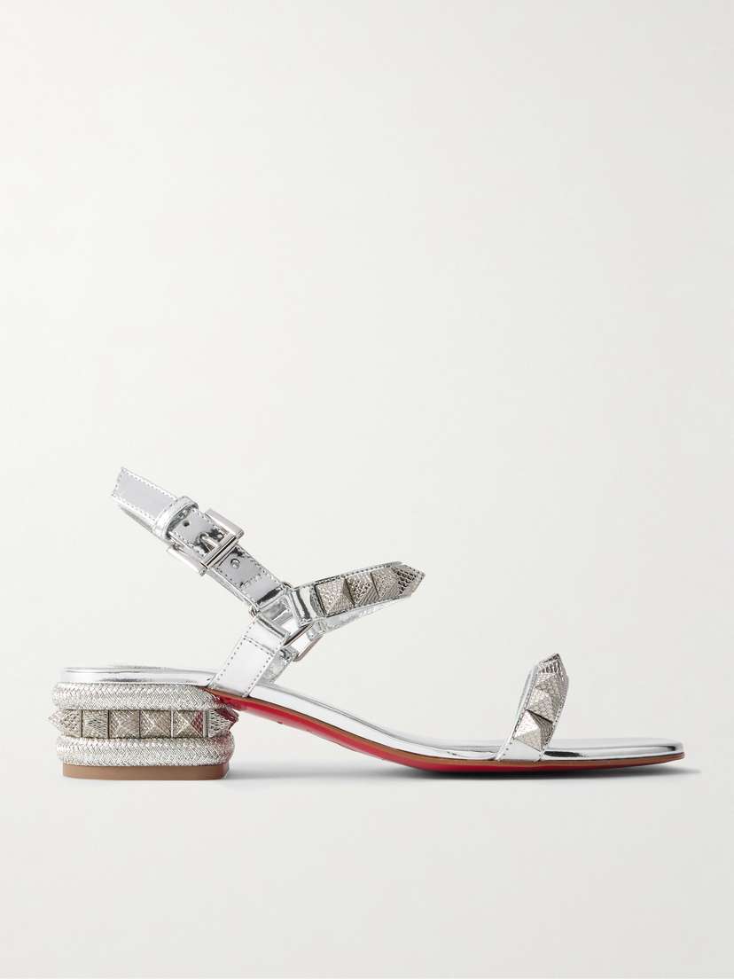 Christian Louboutin Pyrasand 30 Studded Mirrored-leather Sandals