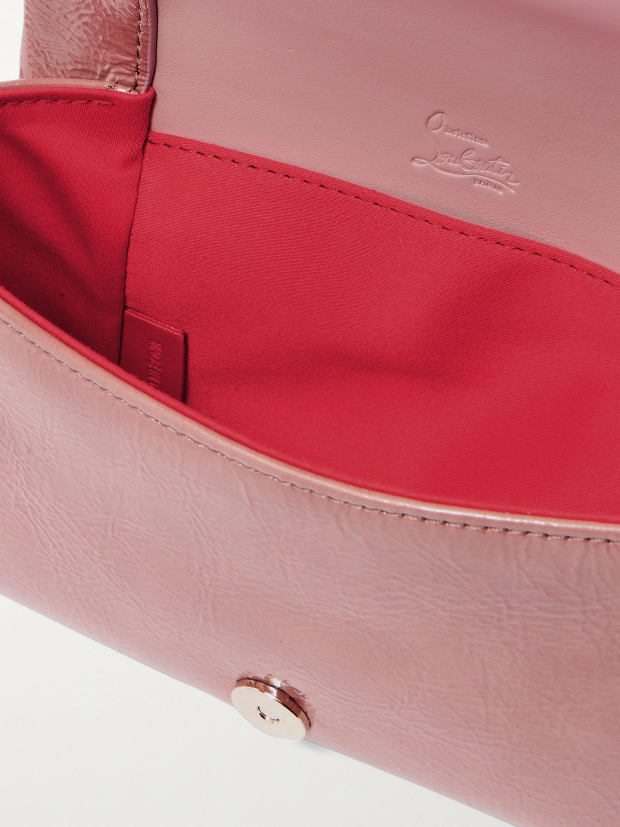 Christian Louboutin Loubi54 Embellished Crinkled Patent-leather Shoulder Bag In Pink
