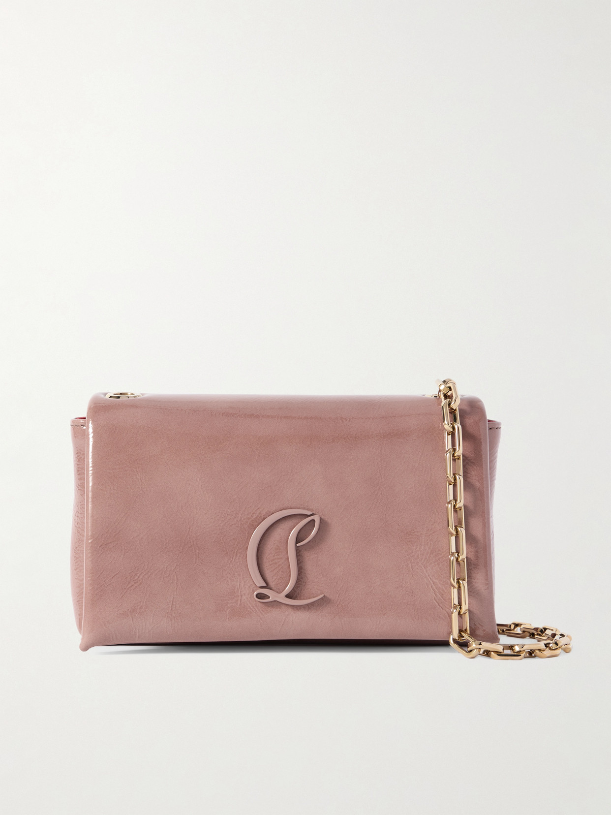 Christian Louboutin Loubi54 Embellished Crinkled Patent-leather Shoulder Bag In Pink