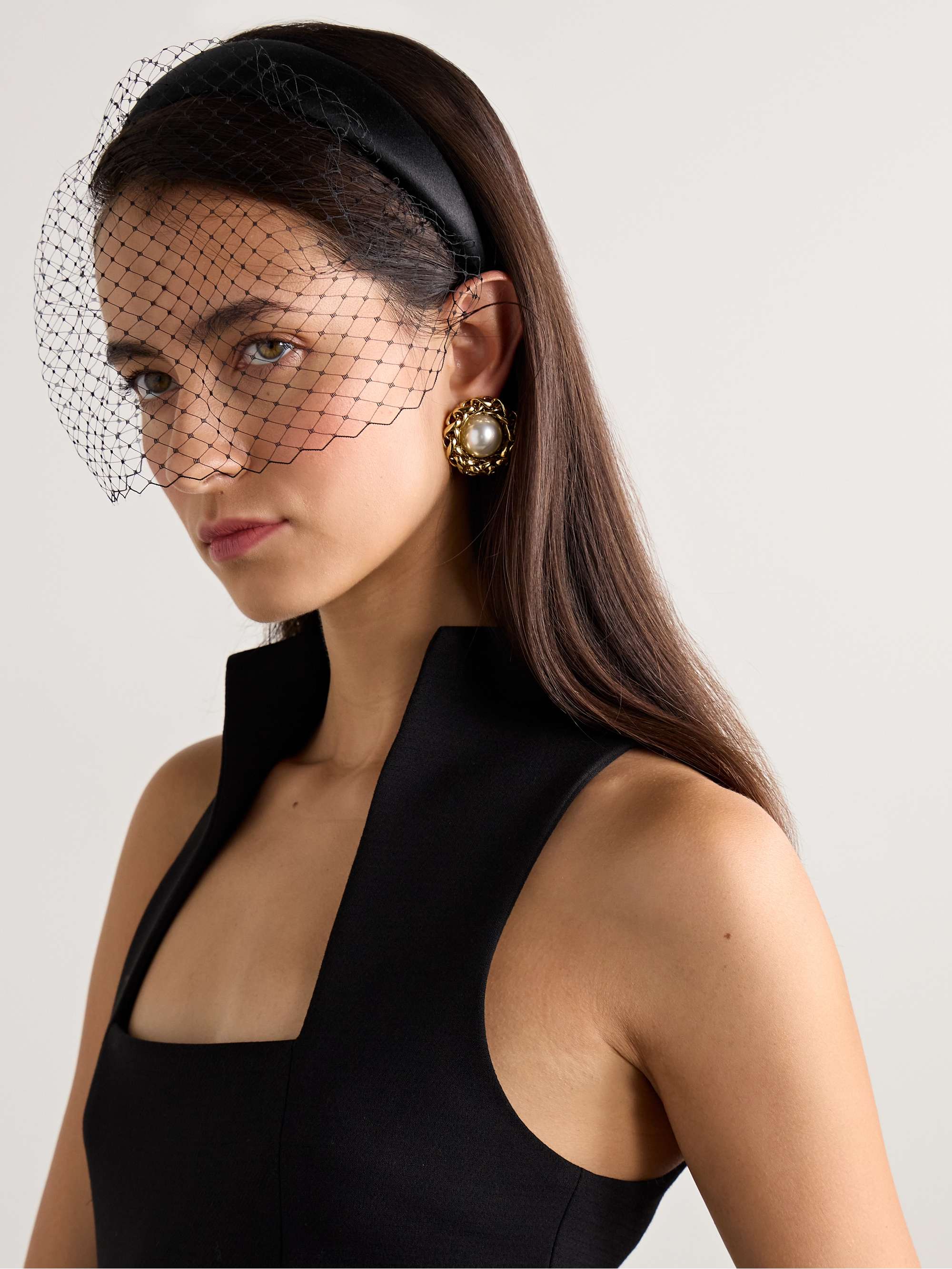 JENNIFER BEHR Kate silk-satin and mesh veiled headband | NET