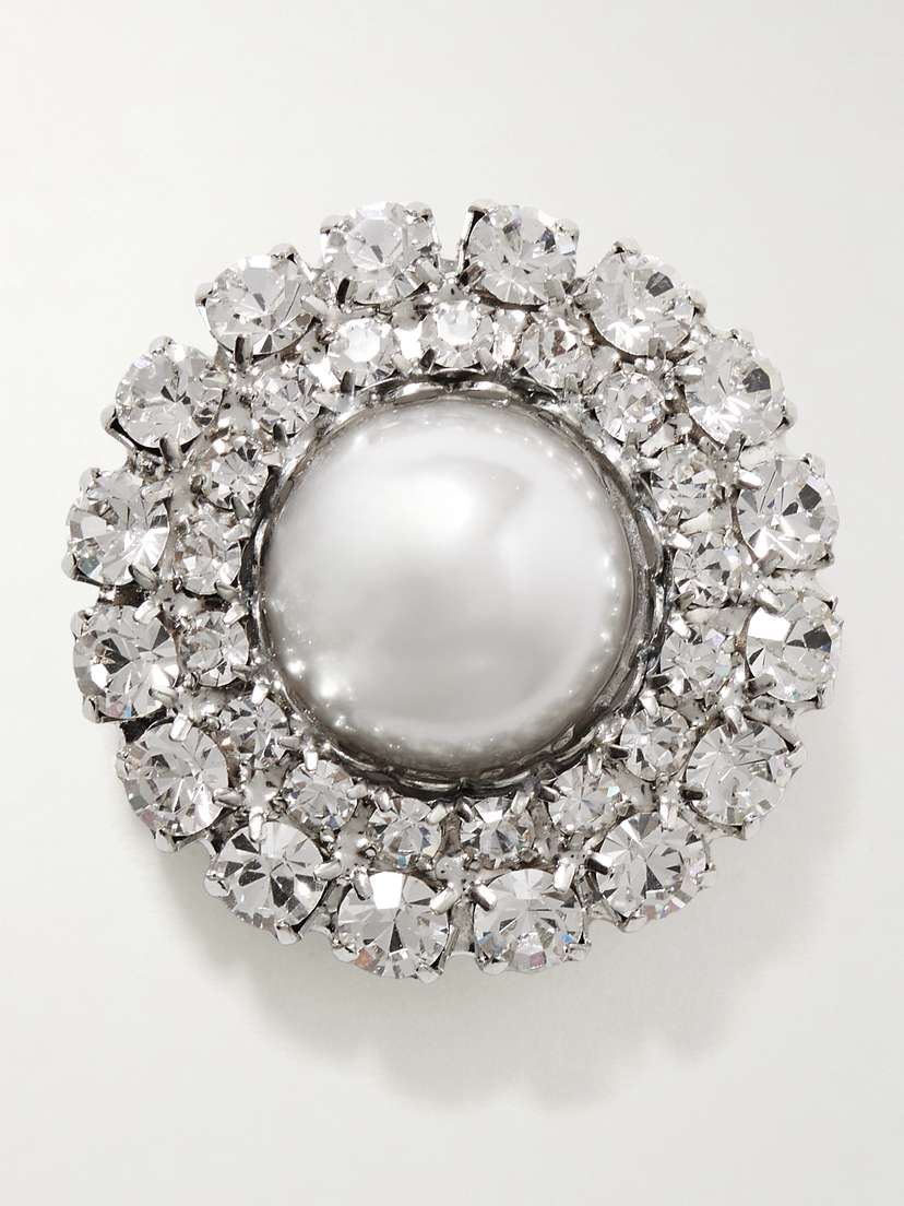 Jennifer Behr Antinea Rhodium-plated, Faux Pearl And Crystal Brooch
