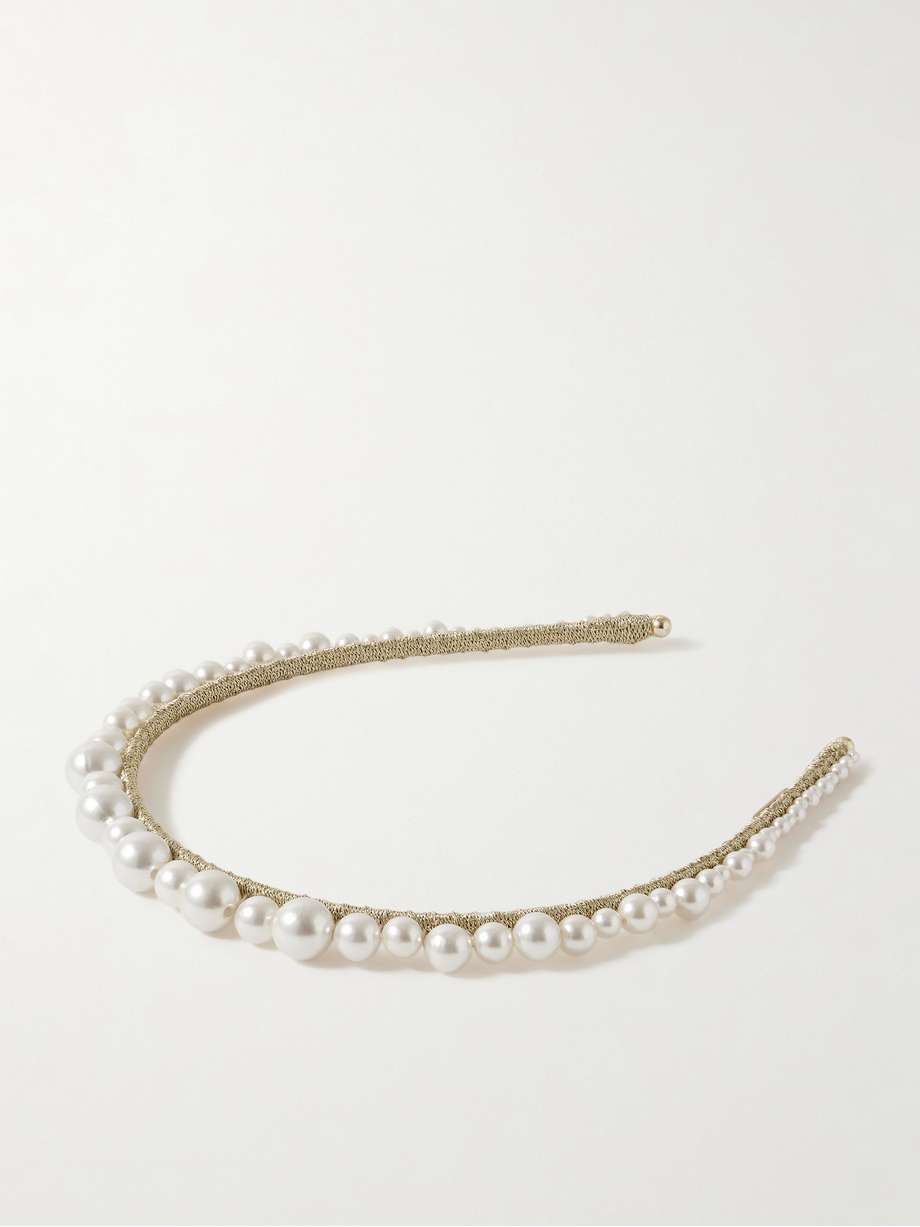 JENNIFER BEHR Belladonna 珍珠缀饰金属感针织发箍 | NET-A-PORTER