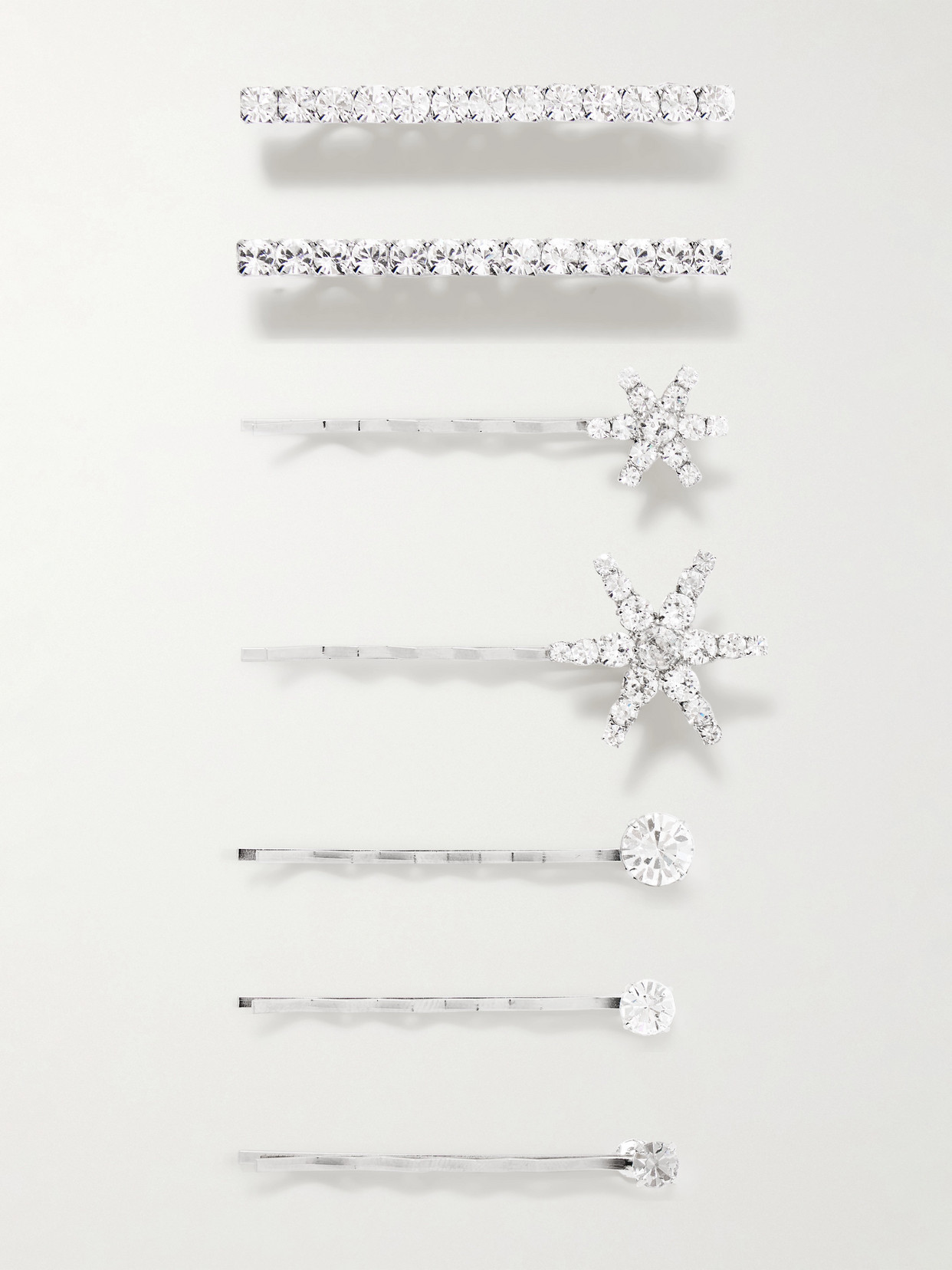 Jennifer Behr Set Of Seven Silver-tone Swarovski Crystal Hair Slides