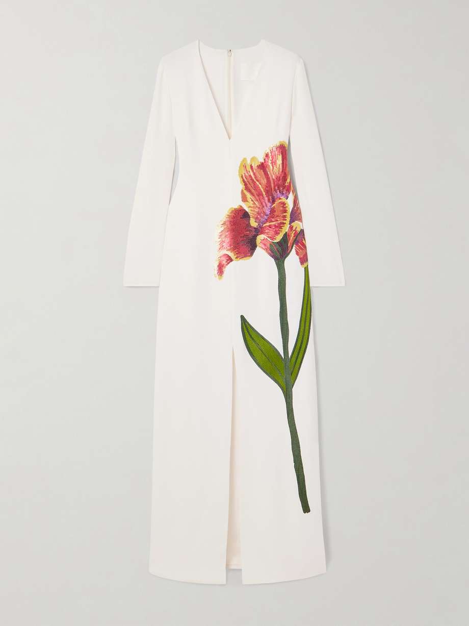 jennis sequin-embellished embroidered crepe gown