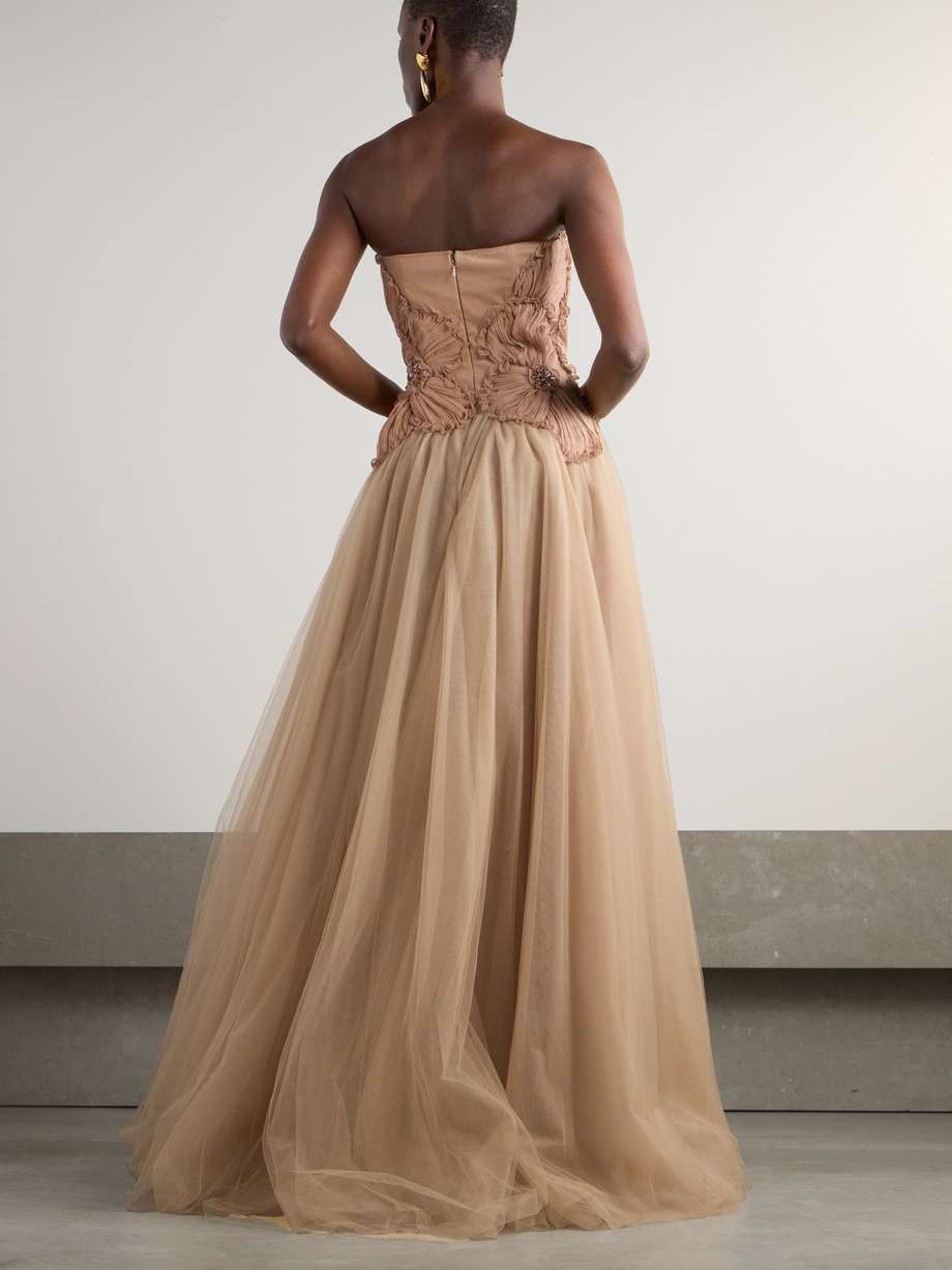 edra embellished crinkled chiffon and tulle gown