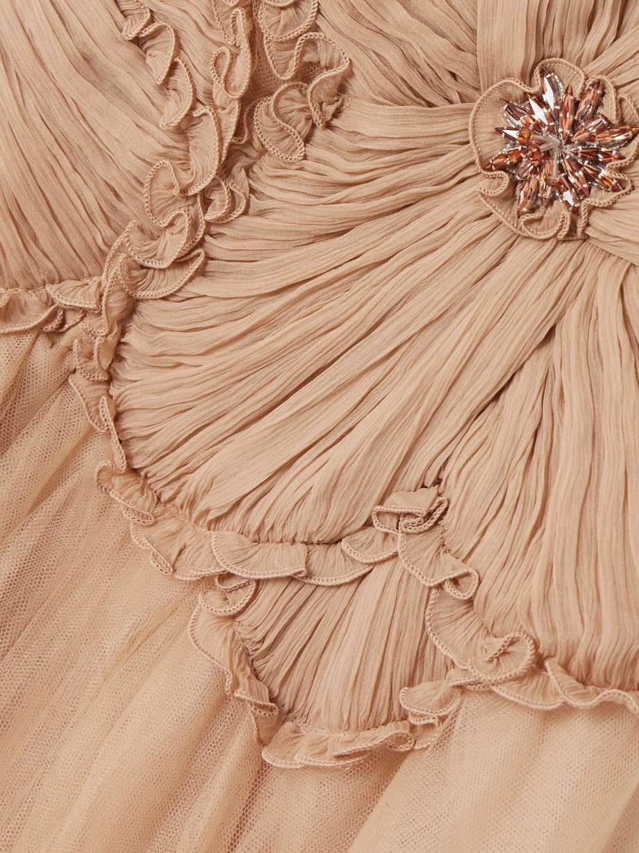 edra embellished crinkled chiffon and tulle gown