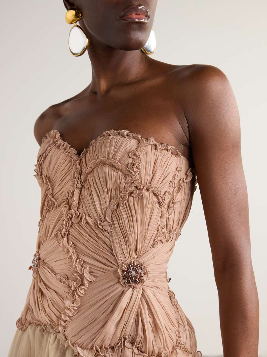 edra embellished crinkled chiffon and tulle gown